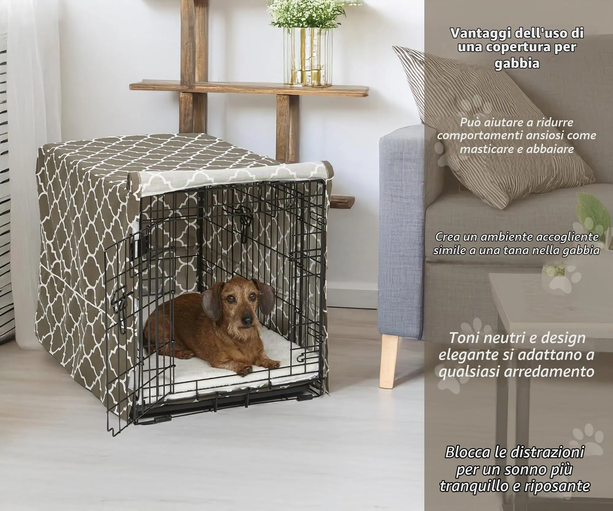 MidWest Homes for Pets Copertura per gabbie per cani medi, con protezione in Teflon, in policotone, adatta alla maggior parte delle gabbie da 76 cm, stampa marrone, lavabile, riduce l'abbaiare - immagine 2