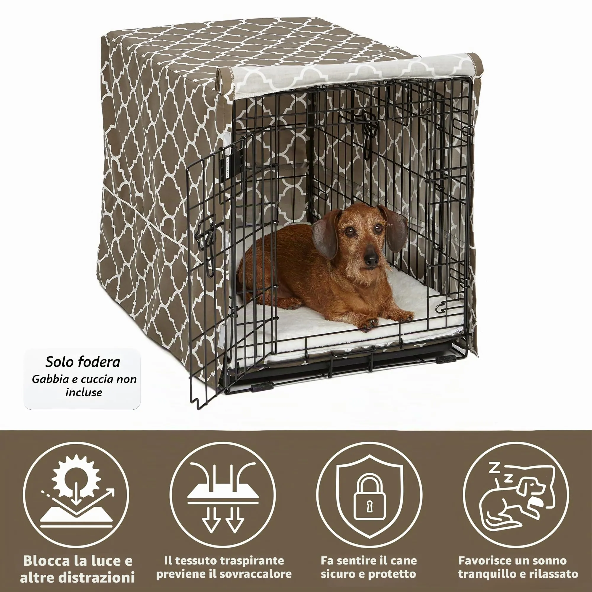 MidWest Homes for Pets Copertura per gabbie per cani medi, con protezione in Teflon, in policotone, adatta alla maggior parte delle gabbie da 76 cm, stampa marrone, lavabile, riduce l'abbaiare - immagine 3