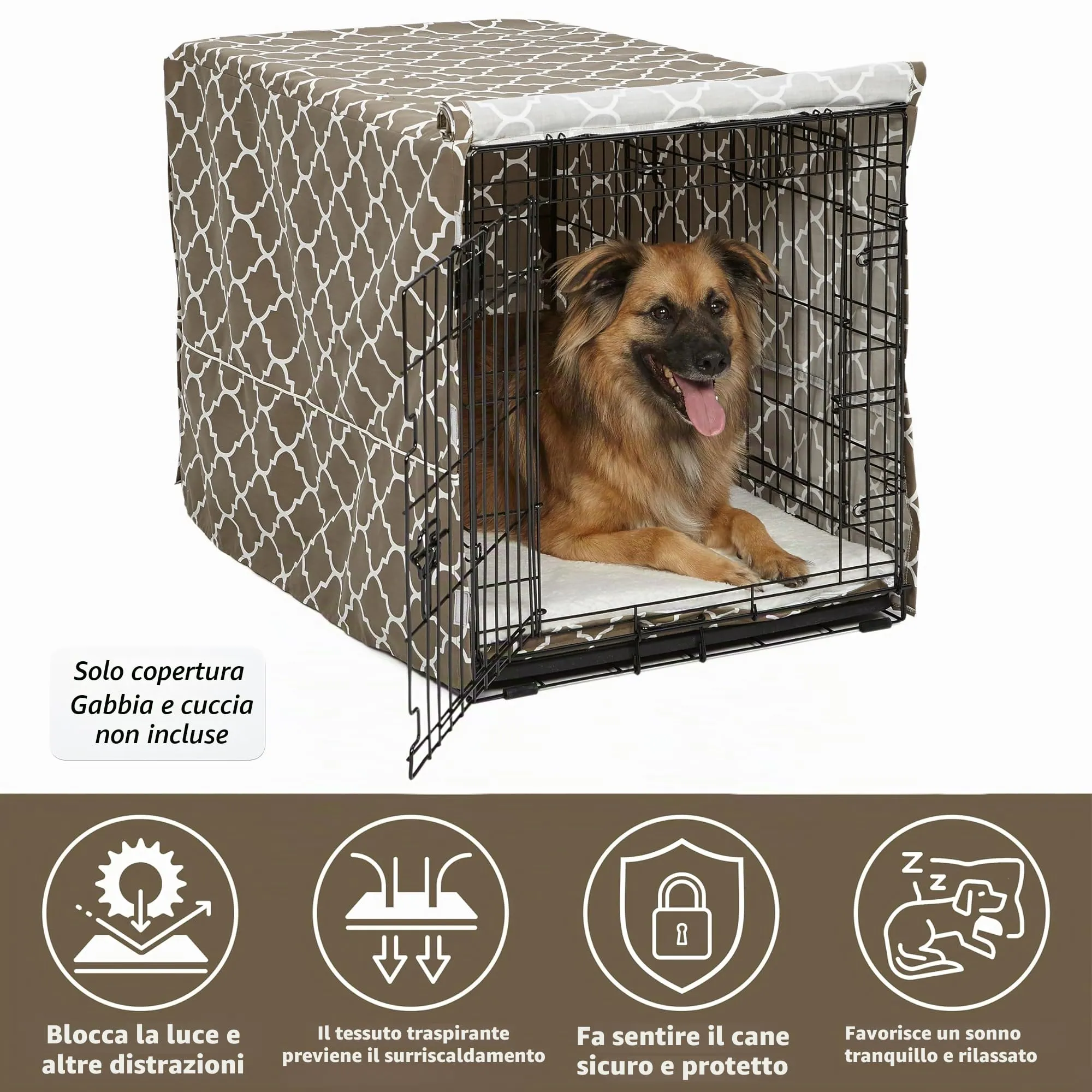 MidWest Homes for Pets Copertura per gabbie per cani, con protezione in Teflon, in policotone, adatta alla maggior parte delle gabbie da 91 cm, stampa marrone, lavabile, riduce l'abbaiare - immagine 3