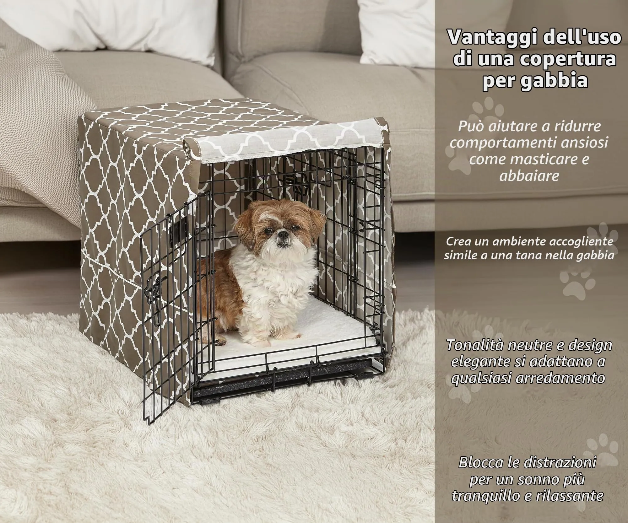 MidWest Homes for Pets Copertura per gabbia per cani piccoli, con protezione in teflon, in policotone, adatta alla maggior parte delle gabbie da 61 cm, stampa marrone, lavabile, riduce l'abbaiare - immagine 2