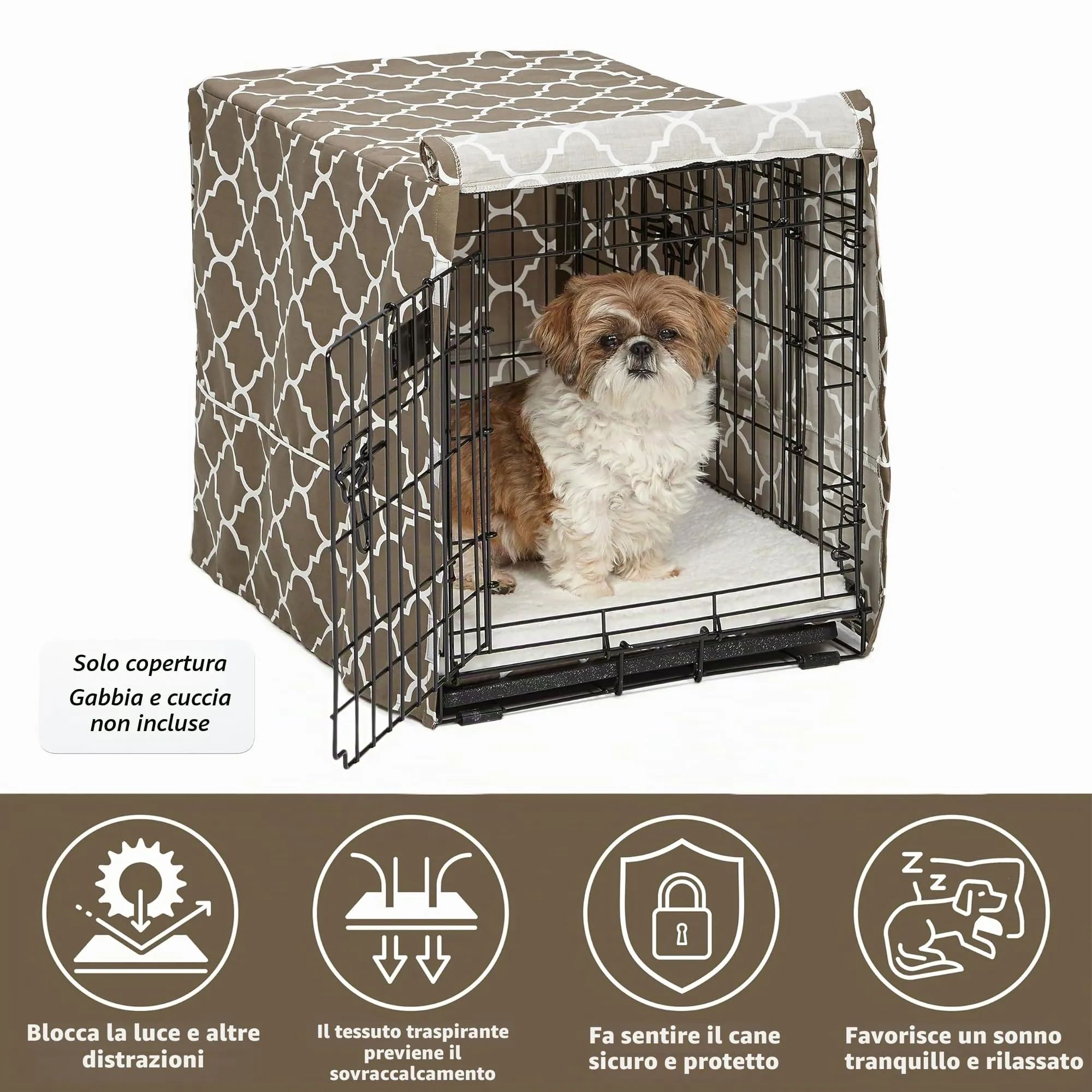 MidWest Homes for Pets Copertura per gabbia per cani piccoli, con protezione in teflon, in policotone, adatta alla maggior parte delle gabbie da 61 cm, stampa marrone, lavabile, riduce l'abbaiare - immagine 3