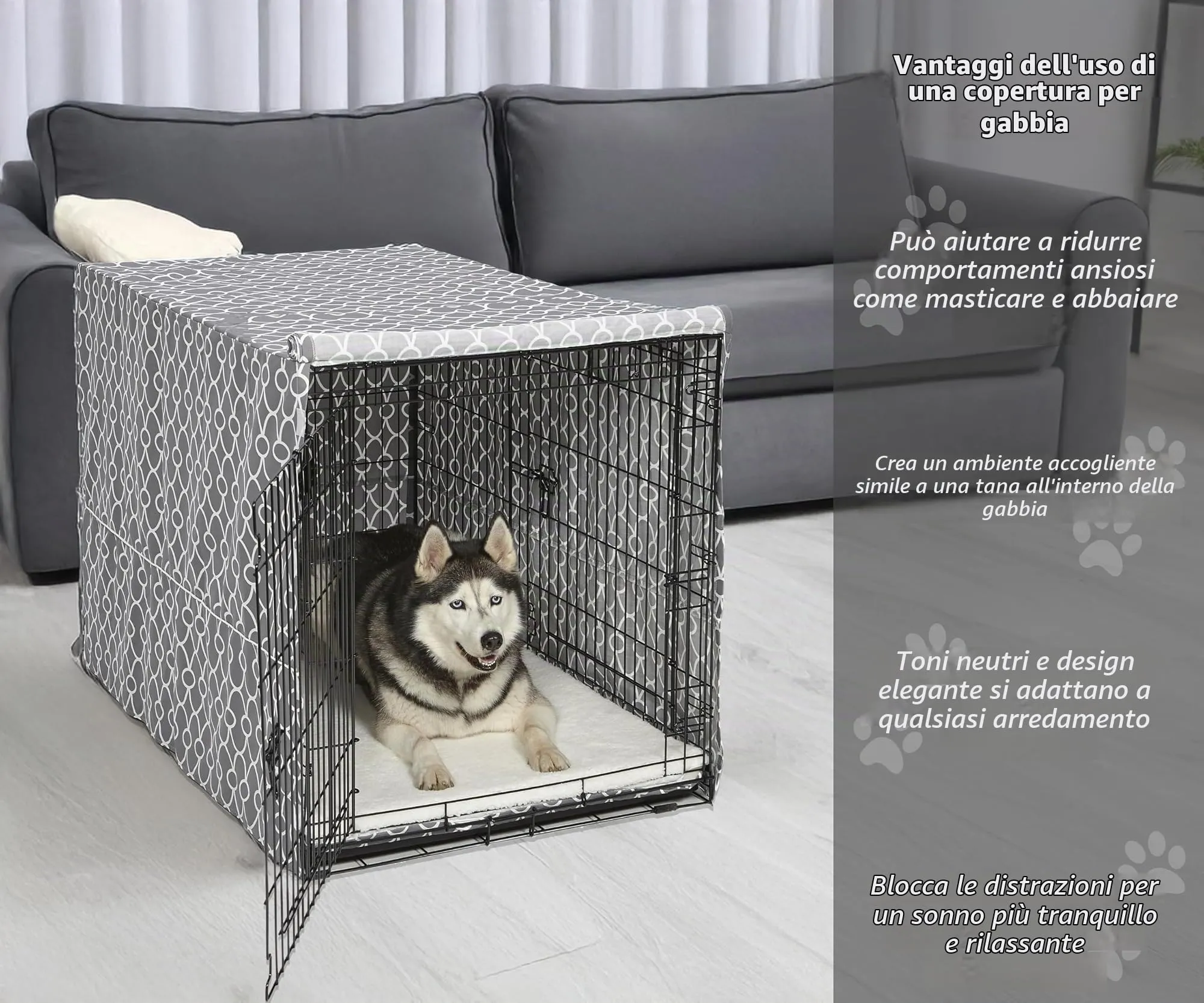 MidWest Homes for Pets Copertura per gabbie per cani XL, con protezione in Teflon, in policotone, adatta alla maggior parte delle gabbie da 122 cm, stampa grigia, lavabile, riduce l'abbaiare - immagine 2