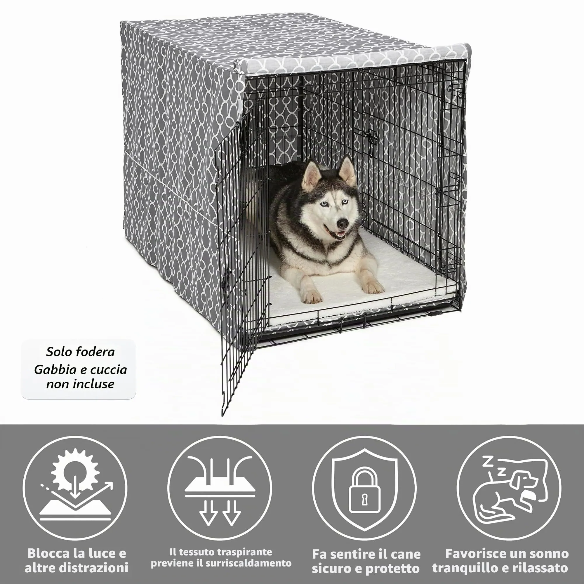 MidWest Homes for Pets Copertura per gabbie per cani XL, con protezione in Teflon, in policotone, adatta alla maggior parte delle gabbie da 122 cm, stampa grigia, lavabile, riduce l'abbaiare - immagine 3