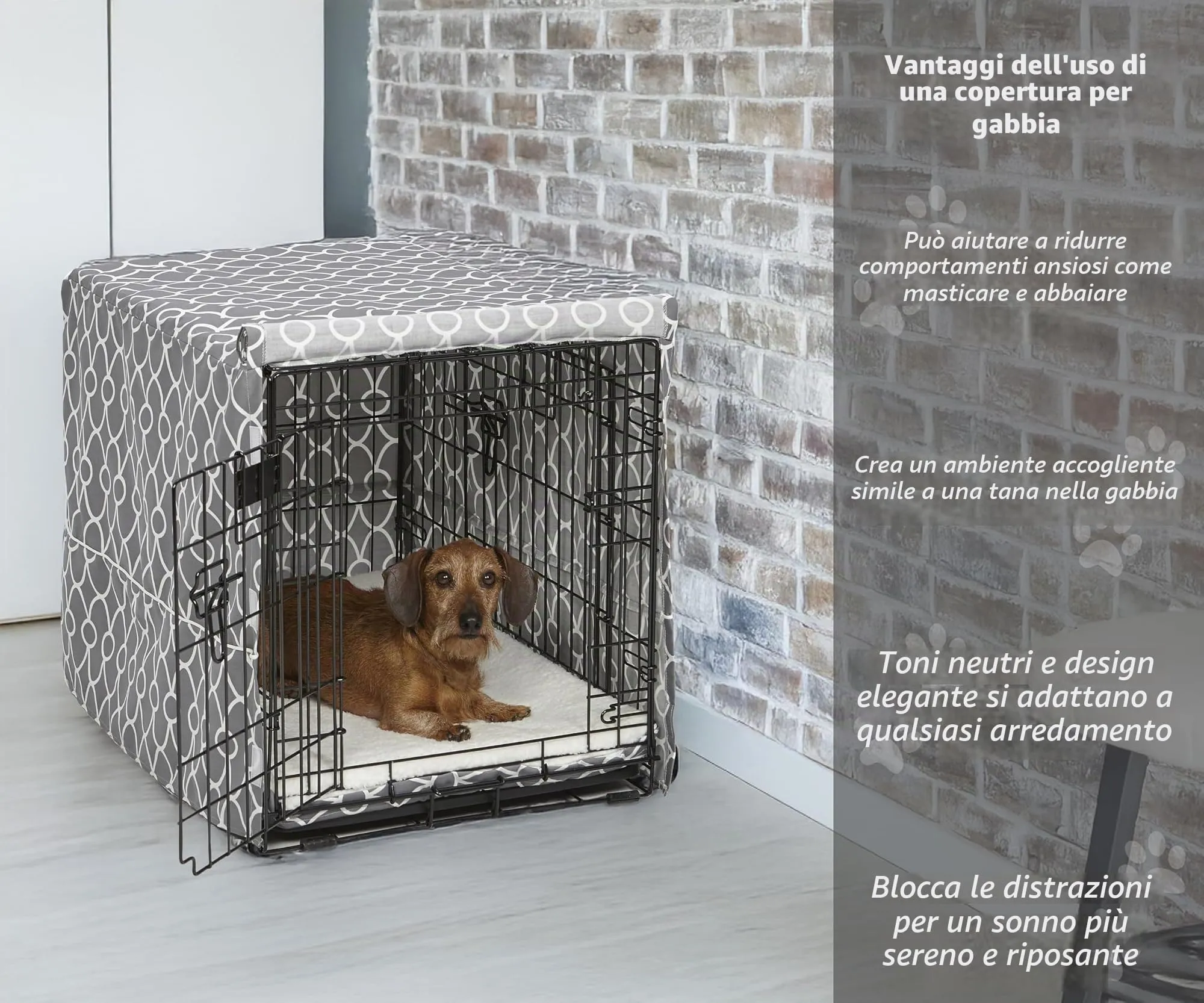 MidWest Homes for Pets Copertura per gabbie per cani medi, con protezione in Teflon, in policotone, adatta alla maggior parte delle gabbie da 76 cm, stampa grigia, lavabile, riduce l'abbaiare - immagine 2
