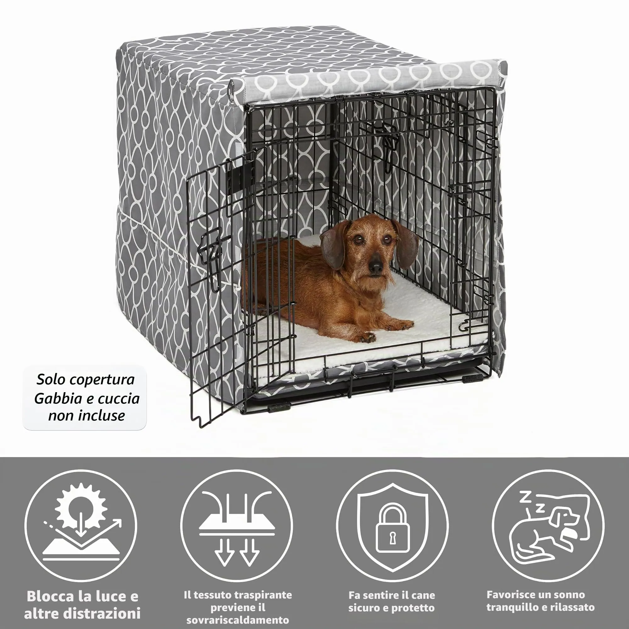 MidWest Homes for Pets Copertura per gabbie per cani medi, con protezione in Teflon, in policotone, adatta alla maggior parte delle gabbie da 76 cm, stampa grigia, lavabile, riduce l'abbaiare - immagine 3