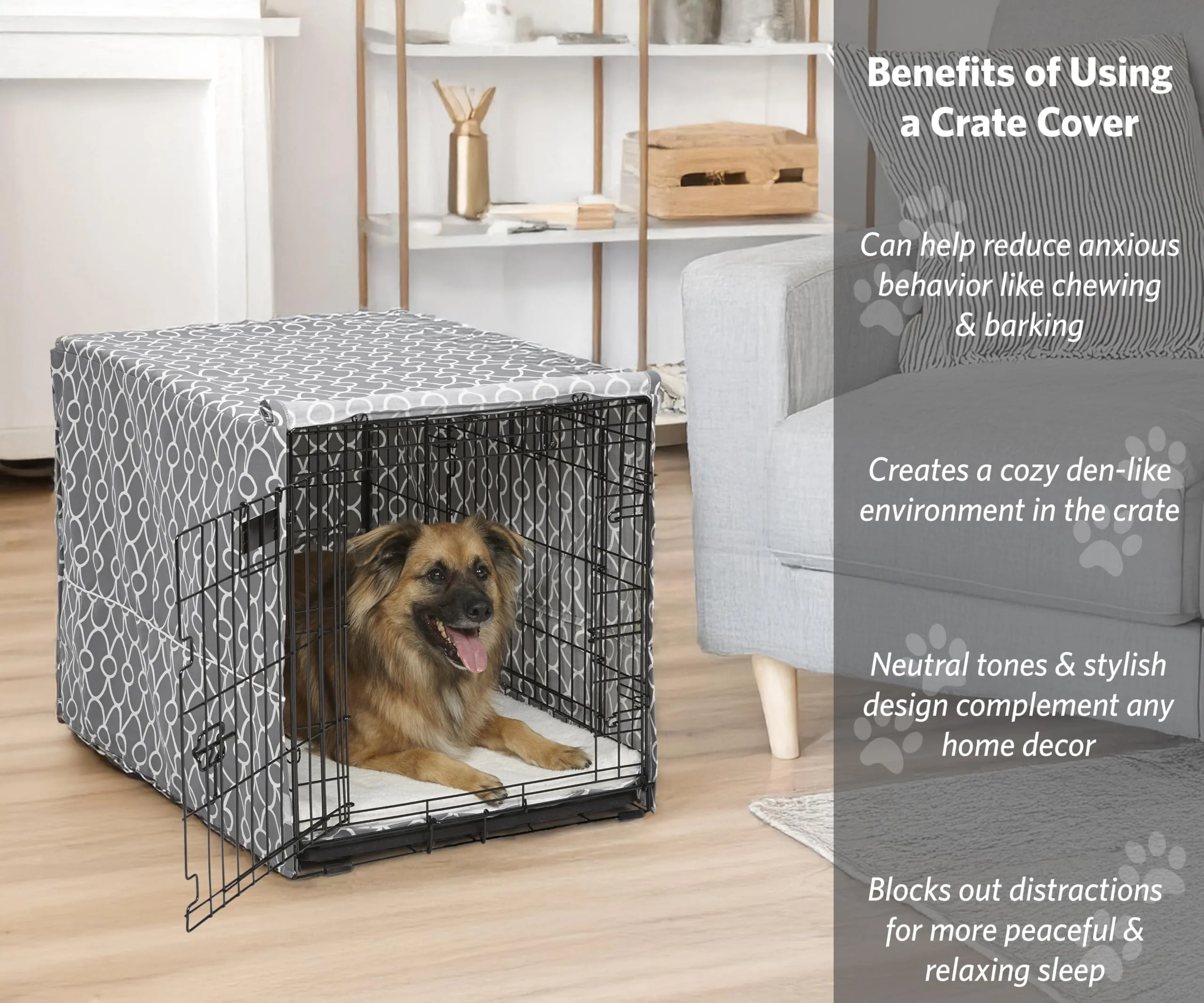 MidWest Homes for Pets Copertura per gabbie per cani, con protezione in Teflon, in policotone, adatta alla maggior parte delle gabbie da 91 cm, stampa grigia, lavabile, riduce l'abbaiare - immagine 2