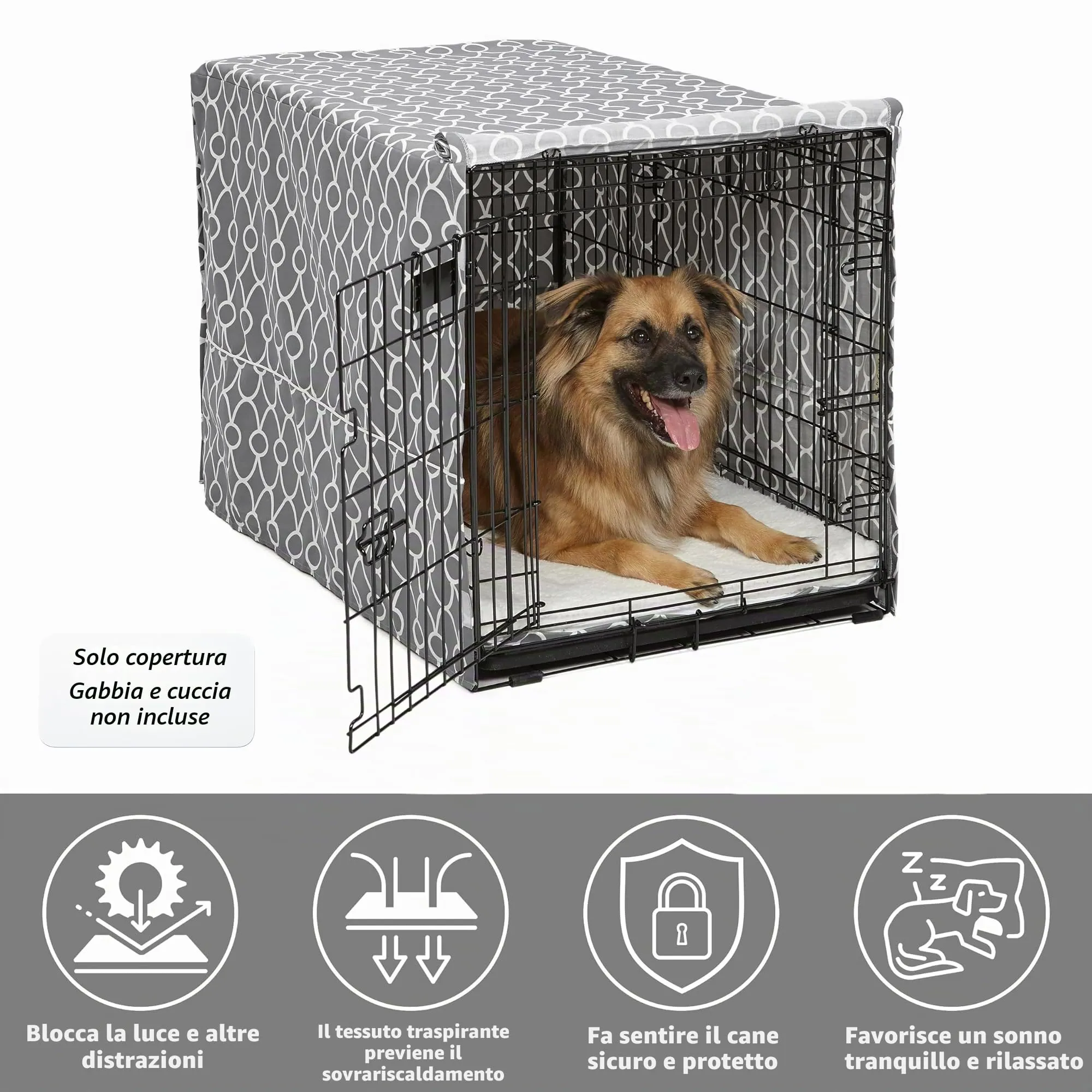 MidWest Homes for Pets Copertura per gabbie per cani, con protezione in Teflon, in policotone, adatta alla maggior parte delle gabbie da 91 cm, stampa grigia, lavabile, riduce l'abbaiare - immagine 3