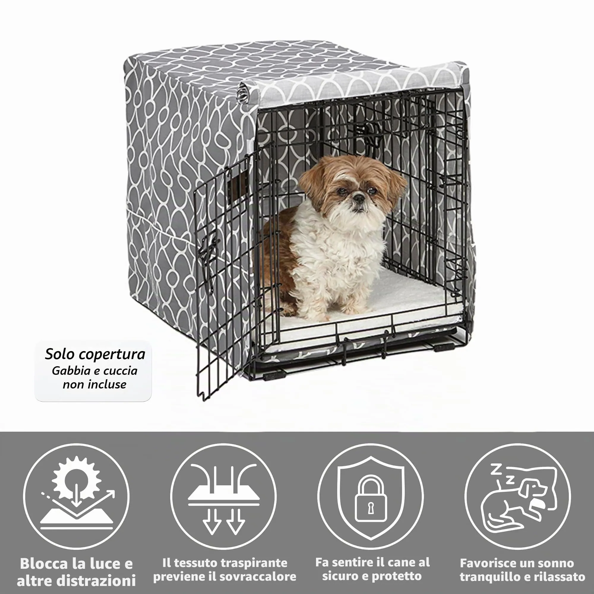 MidWest Homes for Pets Copertura per gabbia per cani piccoli, con protezione in teflon, in policotone, adatta alla maggior parte delle gabbie da 61 cm, stampa grigia, lavabile, riduce l'abbaiare - immagine 3