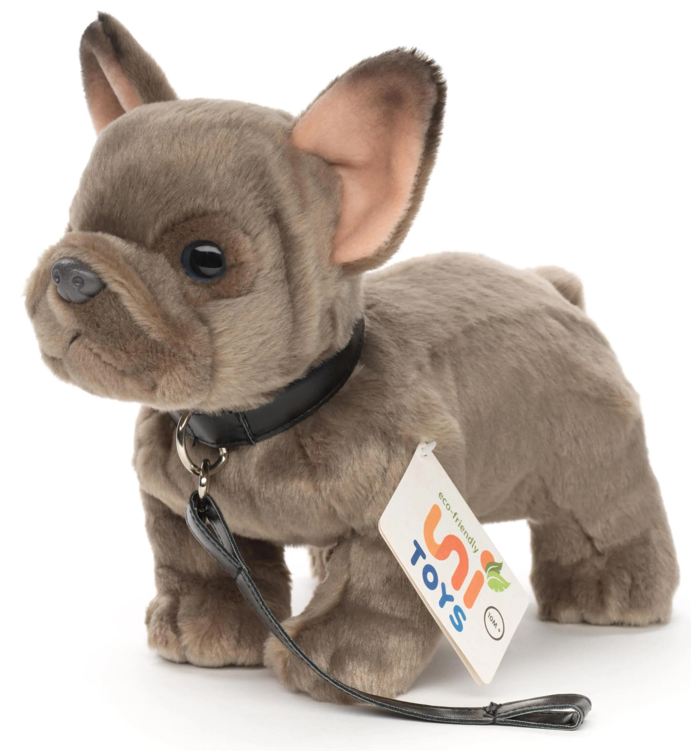 Uni-Toys - Bulldog francese con guinzaglio – 26 cm (lunghezza) – Cane, animali domestici – peluche peluche – grigio HT-30145 - immagine 2