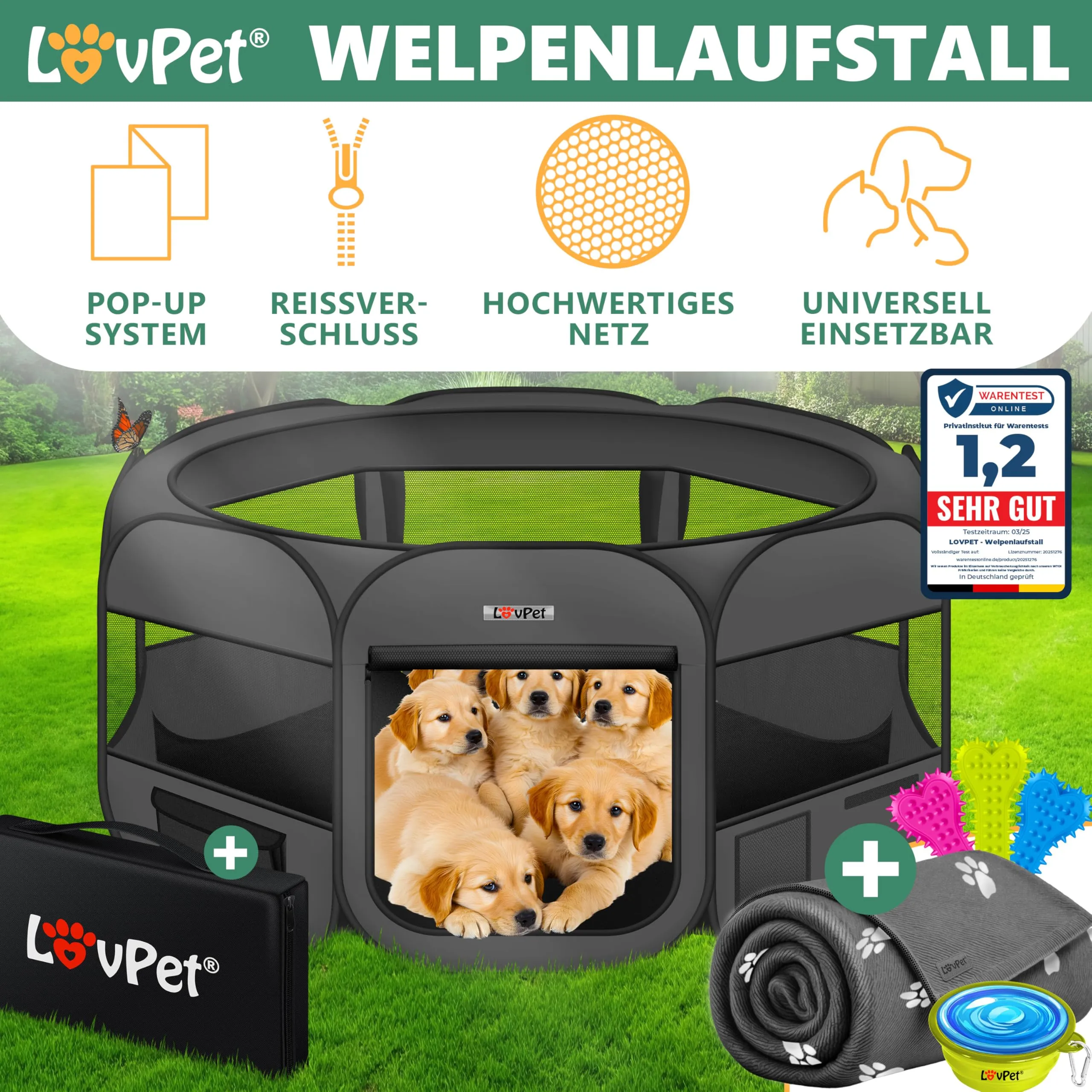 Lovpet® Recinto per Cuccioli - recinto per Animali Pieghevole per Piccoli Animali, Gatti, incl. Ciotola - Box - Recinzione - Tessuto Oxford - Sistema Pop-up - immagine 2