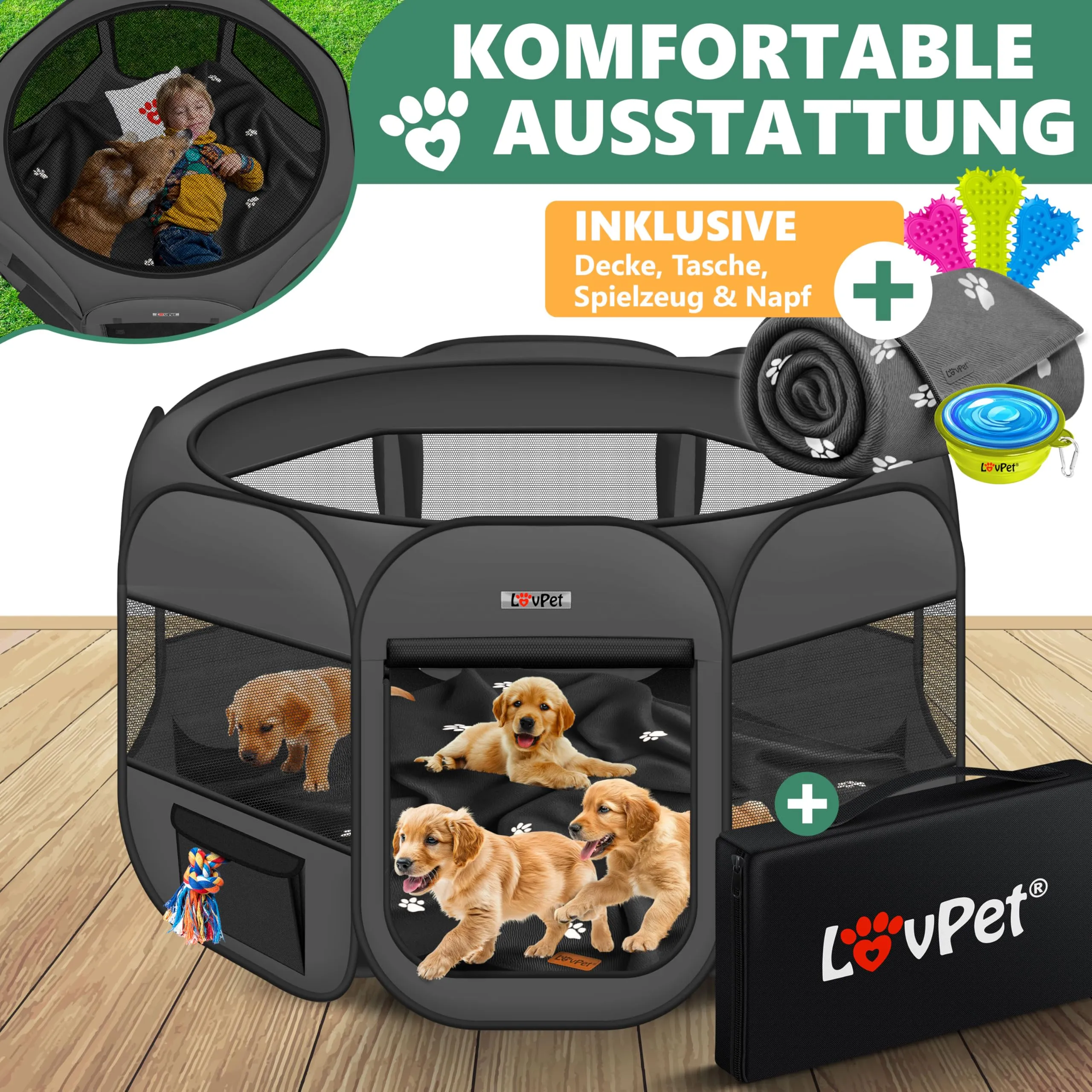 Lovpet® Recinto per Cuccioli - recinto per Animali Pieghevole per Piccoli Animali, Gatti, incl. Ciotola - Box - Recinzione - Tessuto Oxford - Sistema Pop-up - immagine 3