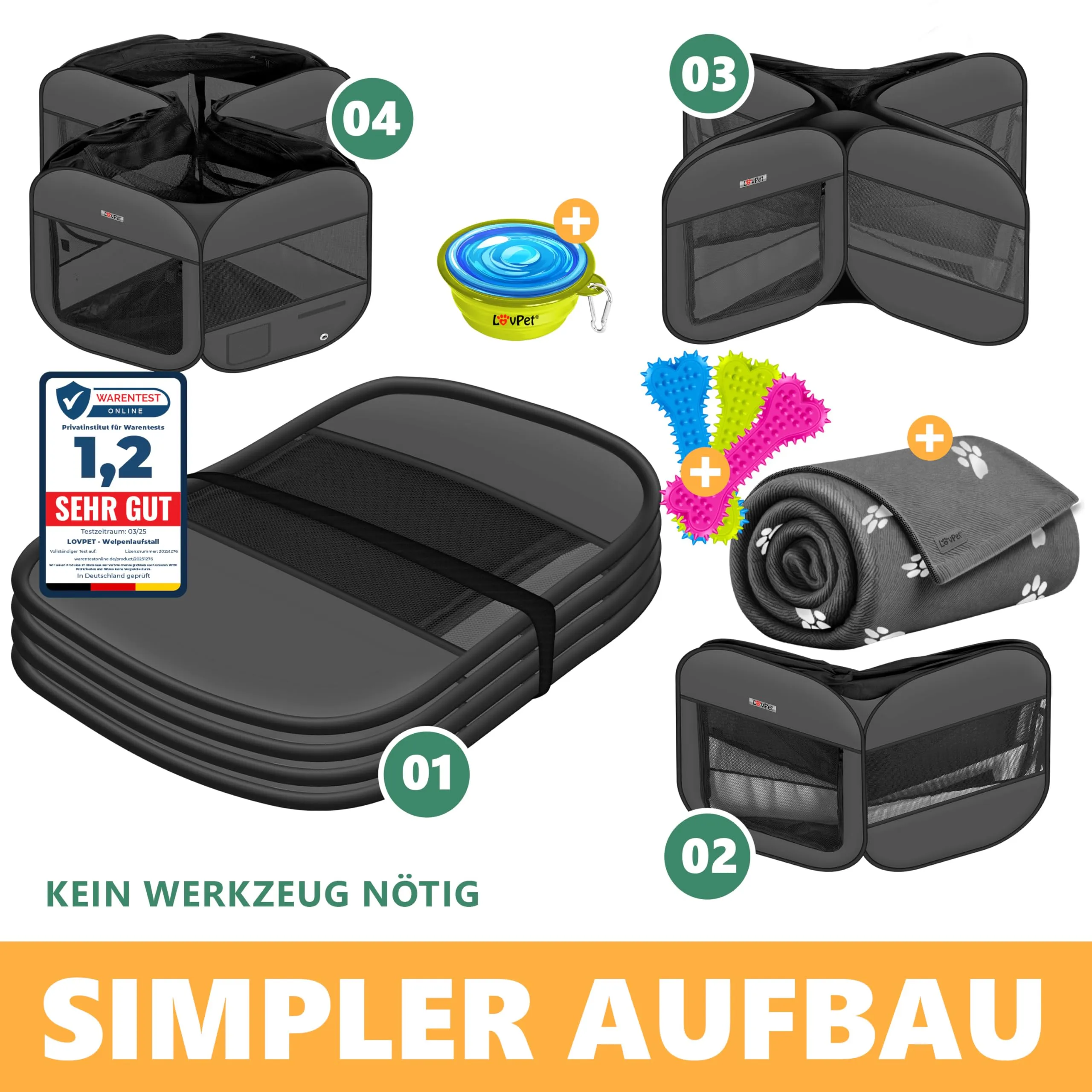Lovpet® Recinto per Cuccioli - recinto per Animali Pieghevole per Piccoli Animali, Gatti, incl. Ciotola - Box - Recinzione - Tessuto Oxford - Sistema Pop-up - immagine 4