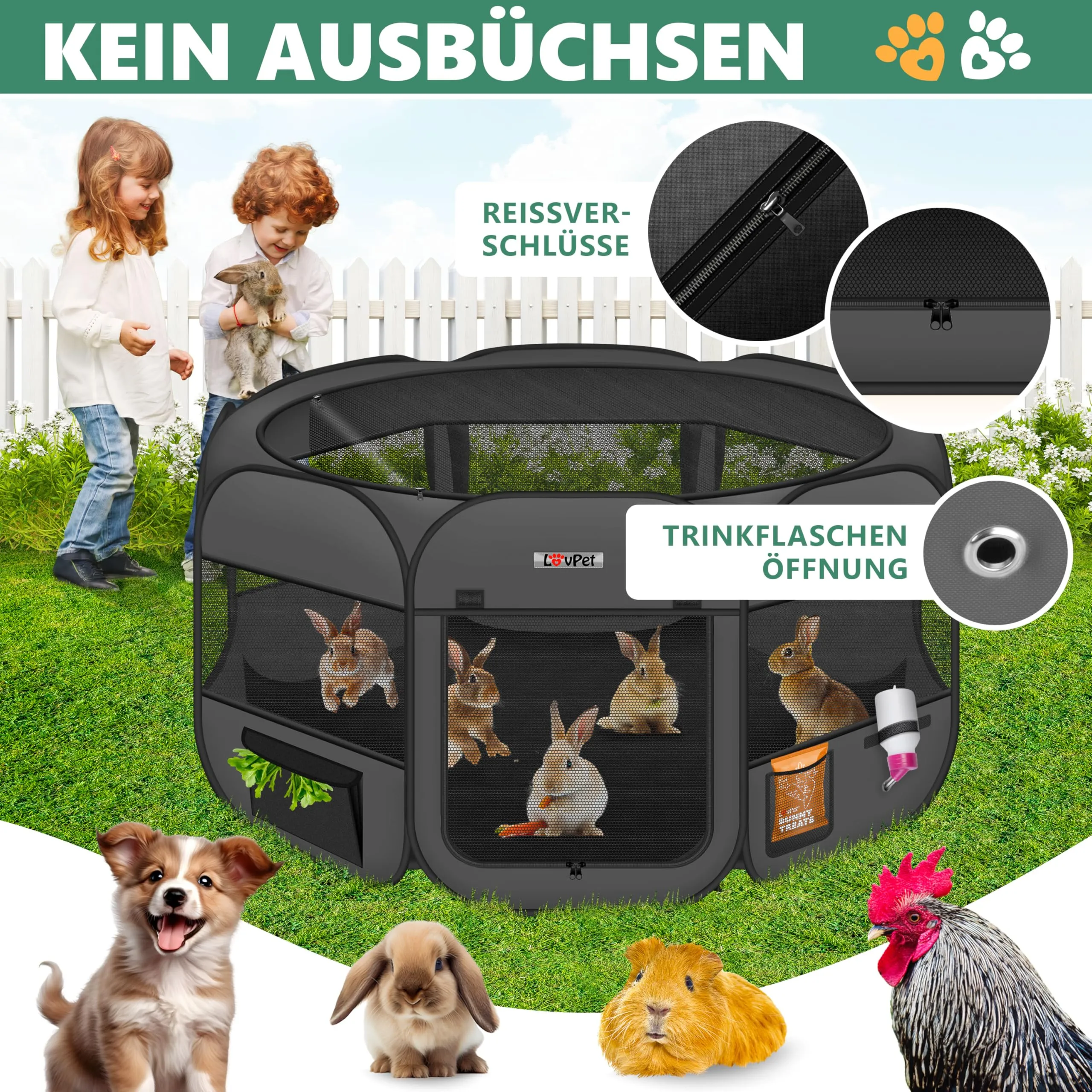 Lovpet® Recinto per Cuccioli - recinto per Animali Pieghevole per Piccoli Animali, Gatti, incl. Ciotola - Box - Recinzione - Tessuto Oxford - Sistema Pop-up - immagine 5