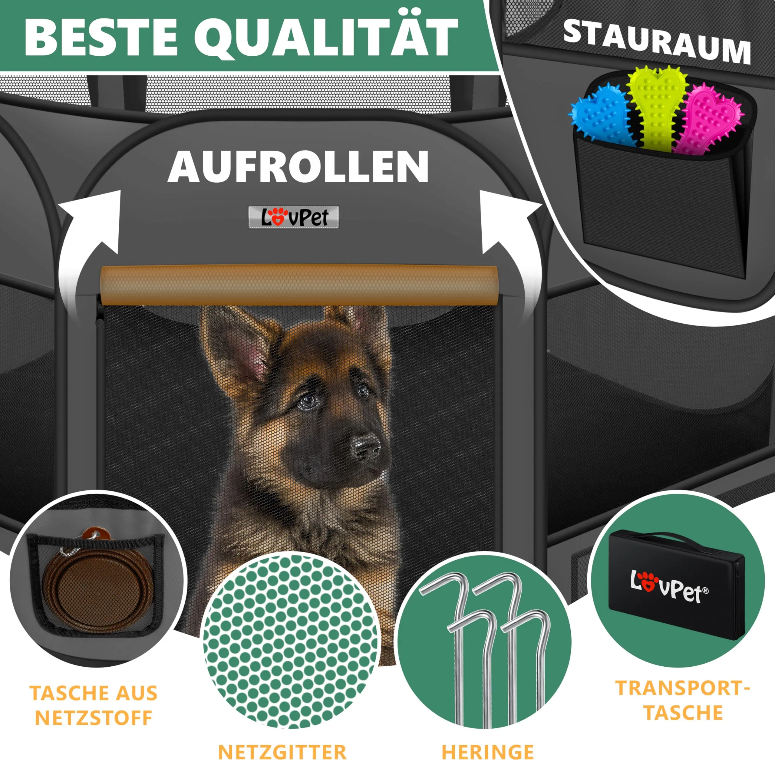 Lovpet® Recinto per Cuccioli - recinto per Animali Pieghevole per Piccoli Animali, Gatti, incl. Ciotola - Box - Recinzione - Tessuto Oxford - Sistema Pop-up - immagine 6