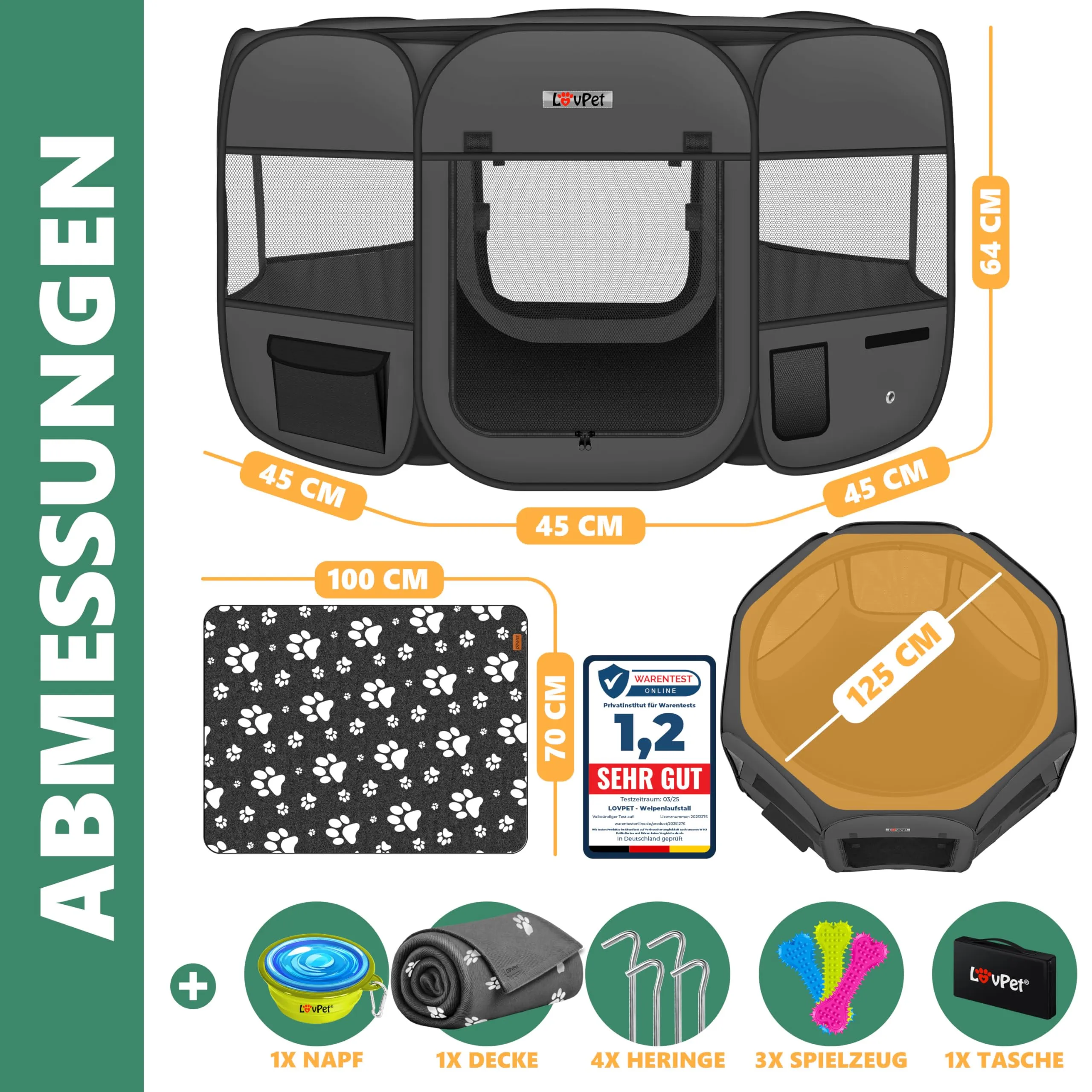 Lovpet® Recinto per Cuccioli - recinto per Animali Pieghevole per Piccoli Animali, Gatti, incl. Ciotola - Box - Recinzione - Tessuto Oxford - Sistema Pop-up - immagine 7