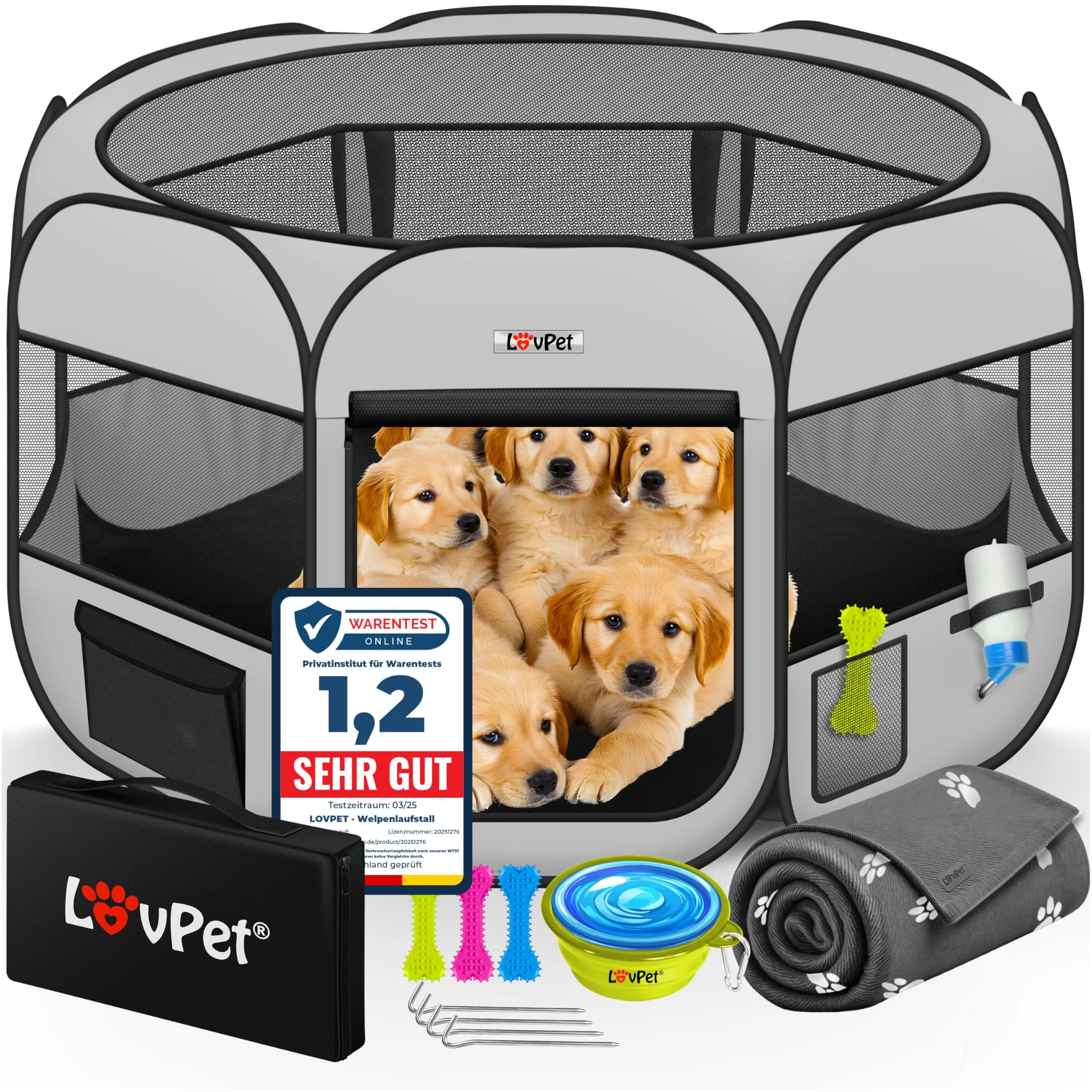 Lovpet® Recinto per Cuccioli - recinto per Animali Pieghevole per Piccoli Animali, Cani, Gatti, incl. Ciotola per Cani - Box per Cani - Recinzione - Tessuto Oxford - Sistema Pop-up - immagine 1