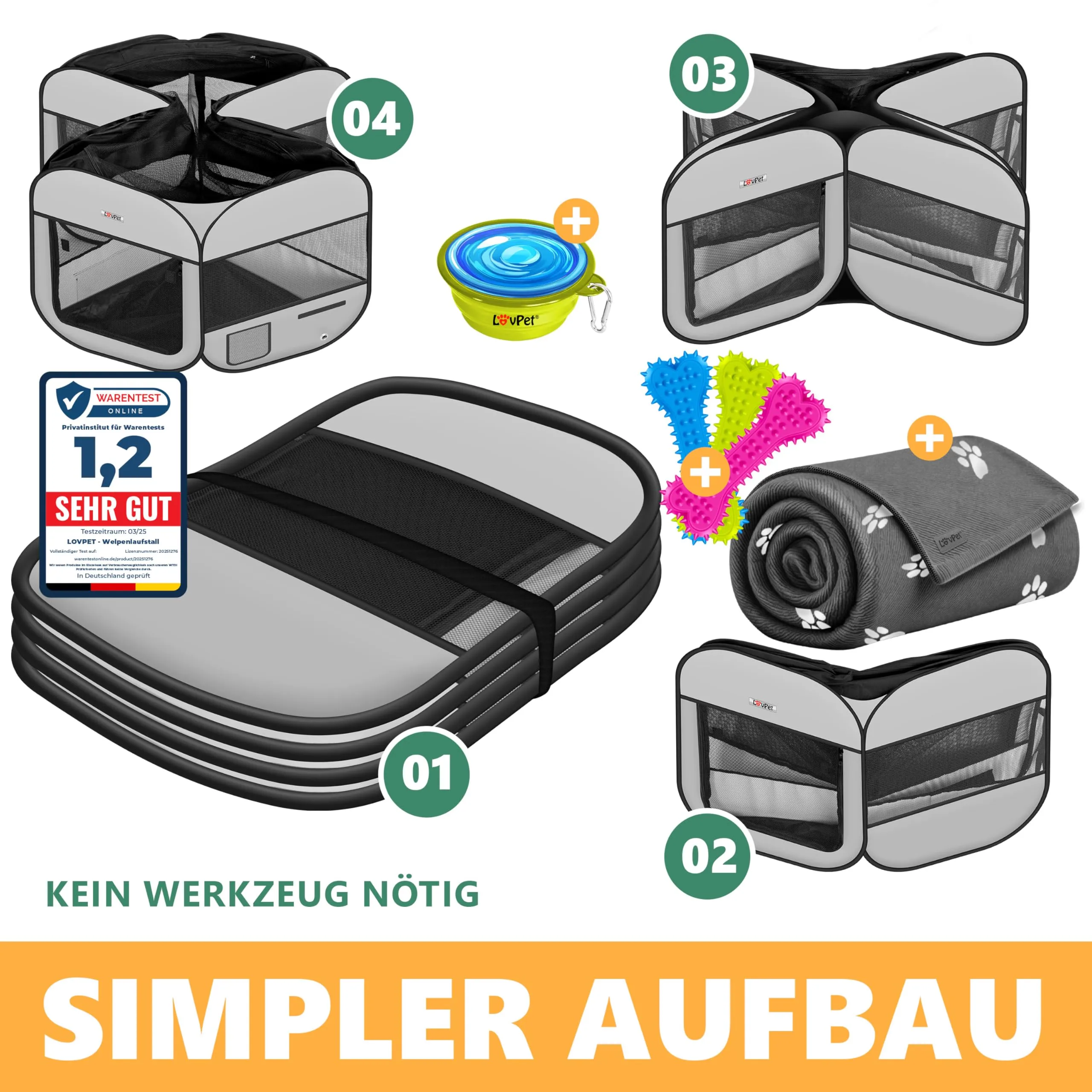 Lovpet® Recinto per Cuccioli - recinto per Animali Pieghevole per Piccoli Animali, Cani, Gatti, incl. Ciotola per Cani - Box per Cani - Recinzione - Tessuto Oxford - Sistema Pop-up - immagine 4