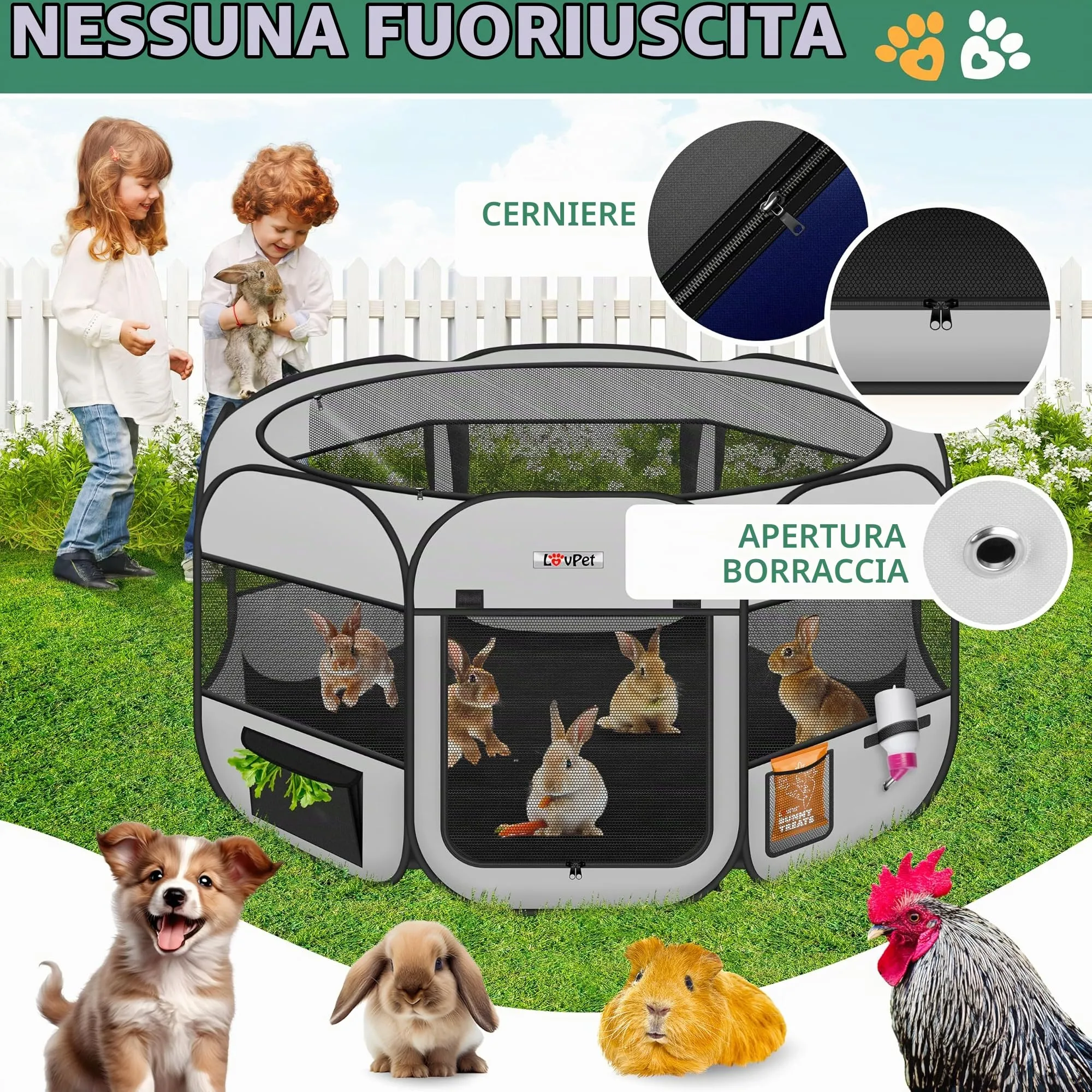 Lovpet® Recinto per Cuccioli - recinto per Animali Pieghevole per Piccoli Animali, Cani, Gatti, incl. Ciotola per Cani - Box per Cani - Recinzione - Tessuto Oxford - Sistema Pop-up - immagine 5