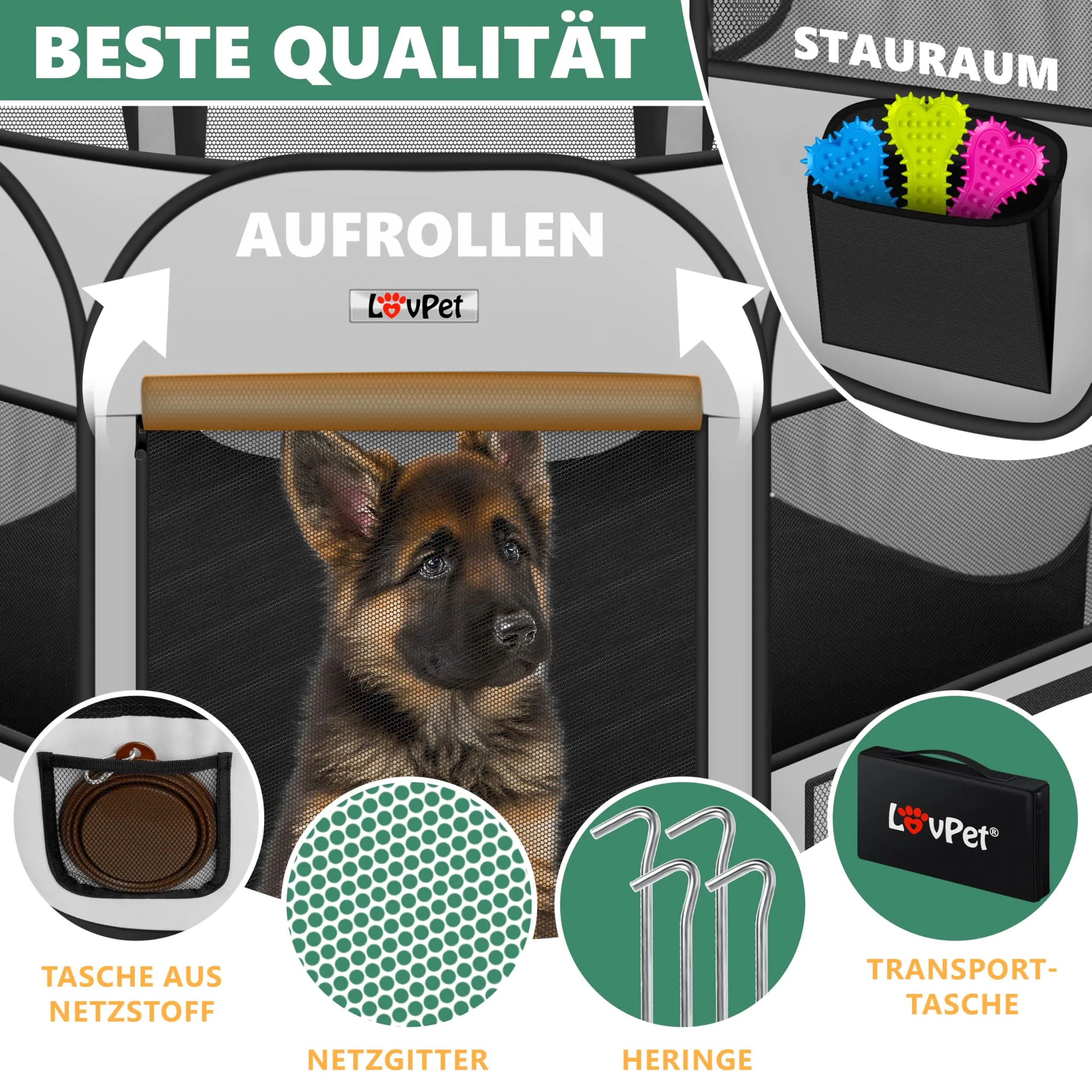 Lovpet® Recinto per Cuccioli - recinto per Animali Pieghevole per Piccoli Animali, Cani, Gatti, incl. Ciotola per Cani - Box per Cani - Recinzione - Tessuto Oxford - Sistema Pop-up - immagine 6