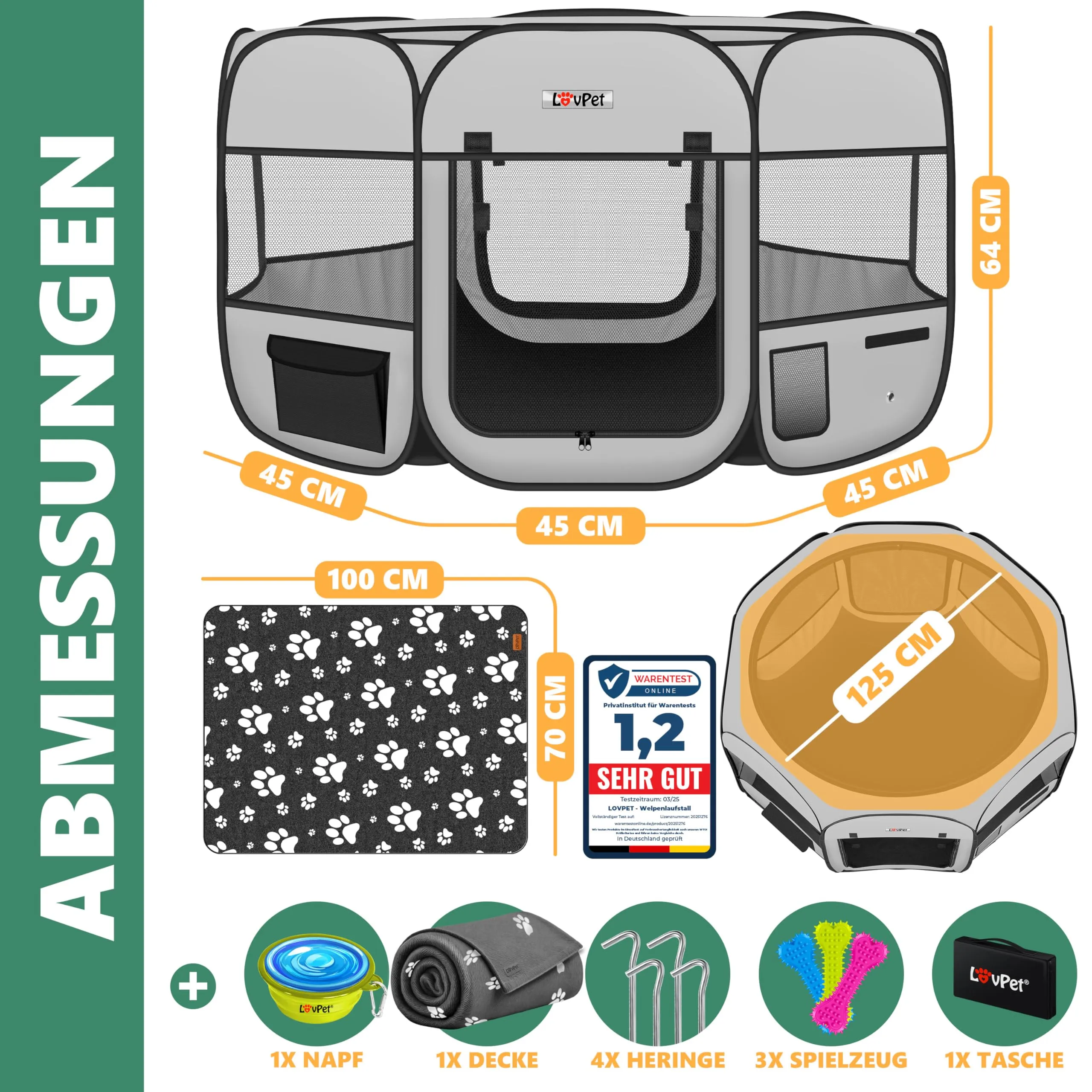 Lovpet® Recinto per Cuccioli - recinto per Animali Pieghevole per Piccoli Animali, Cani, Gatti, incl. Ciotola per Cani - Box per Cani - Recinzione - Tessuto Oxford - Sistema Pop-up - immagine 7