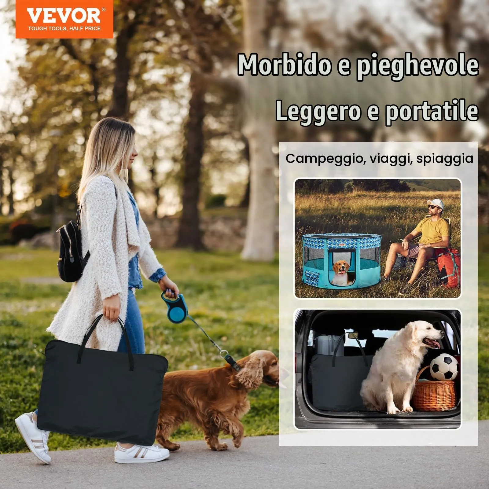 VEVOR Box per Cani Portatile 1117x1117x609 mm Box per Cuccioli Gatto Coniglio Pieghevole in Tessuto Oxford 600D, Cerniera Rotondo Impermeabile Esterno Interno da Campeggio Viaggio Attività all'Aperto - immagine 2