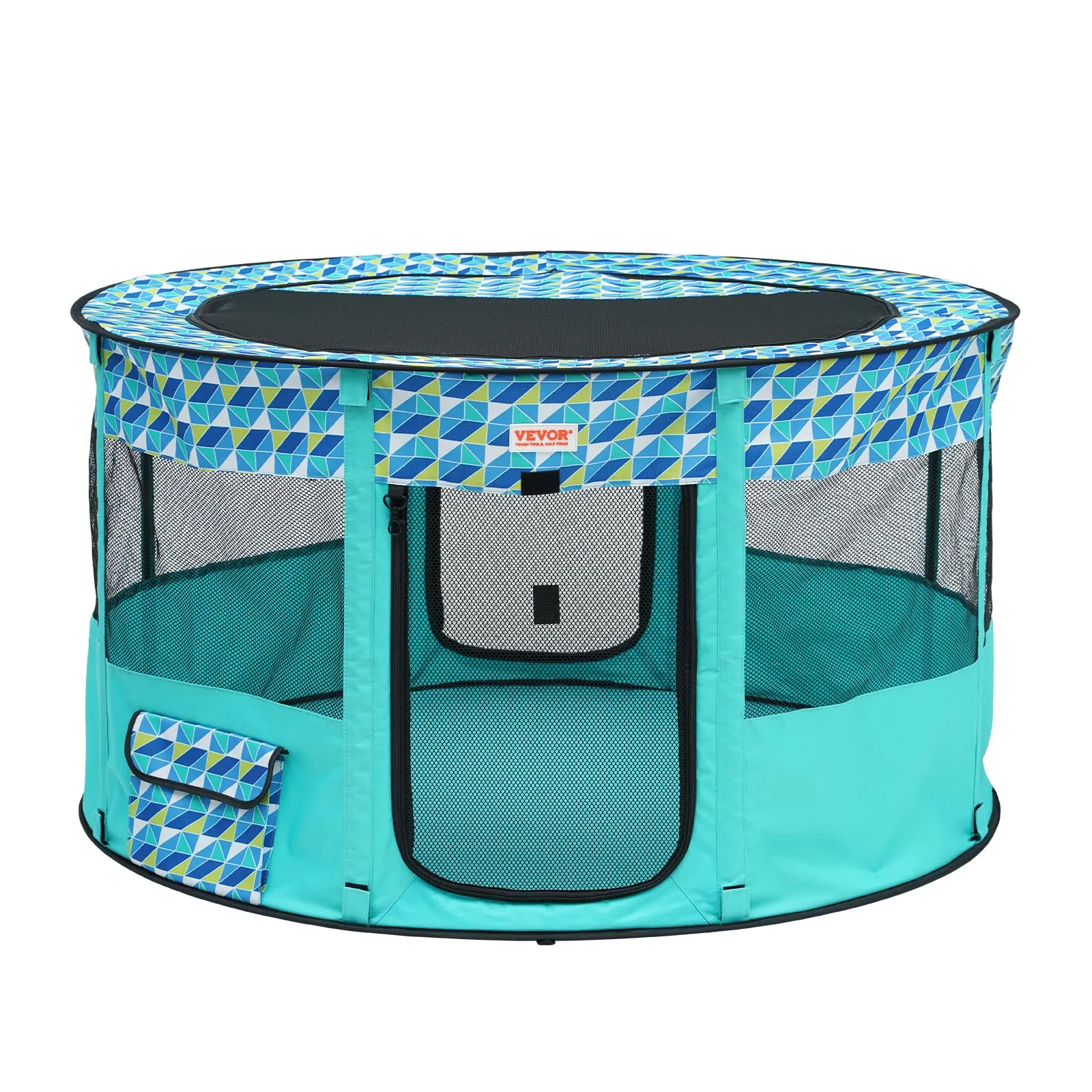 VEVOR Box per Cani Portatile 1117x1117x609 mm Box per Cuccioli Gatto Coniglio Pieghevole in Tessuto Oxford 600D, Cerniera Rotondo Impermeabile Esterno Interno da Campeggio Viaggio Attività all'Aperto - immagine 9