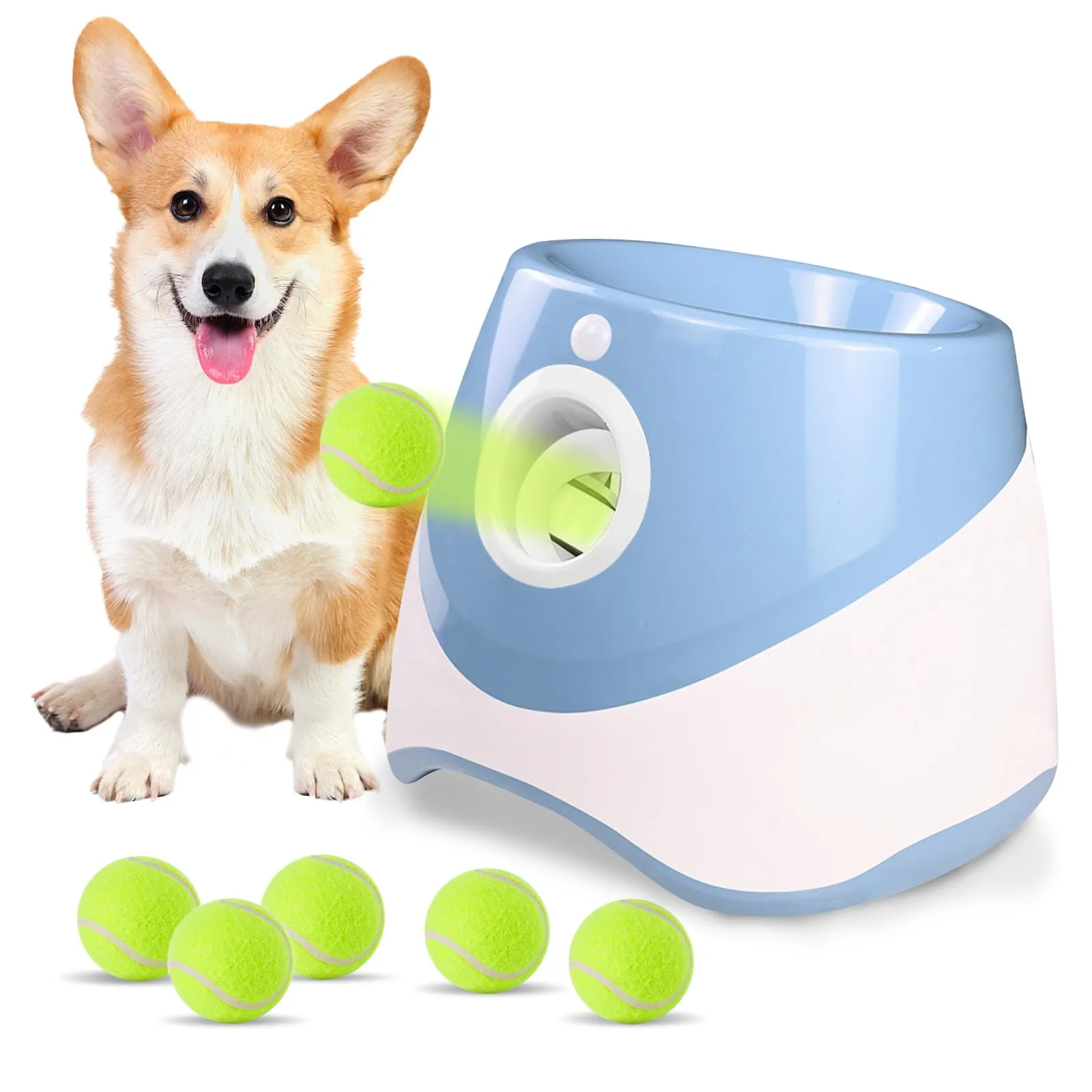 Galatée Lanciatrice Automatica a Sfera, Lanciagranate Per Palline Interattiva, Lanciagrana Automatica Per Cani, Lanciatore Di Palle Per Cani Con 6 Mini Palline Da Tennis(Blu) - immagine 1