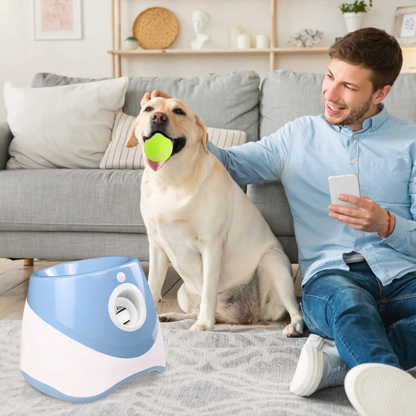 Galatée Lanciatrice Automatica a Sfera, Lanciagranate Per Palline Interattiva, Lanciagrana Automatica Per Cani, Lanciatore Di Palle Per Cani Con 6 Mini Palline Da Tennis(Blu) - immagine 7