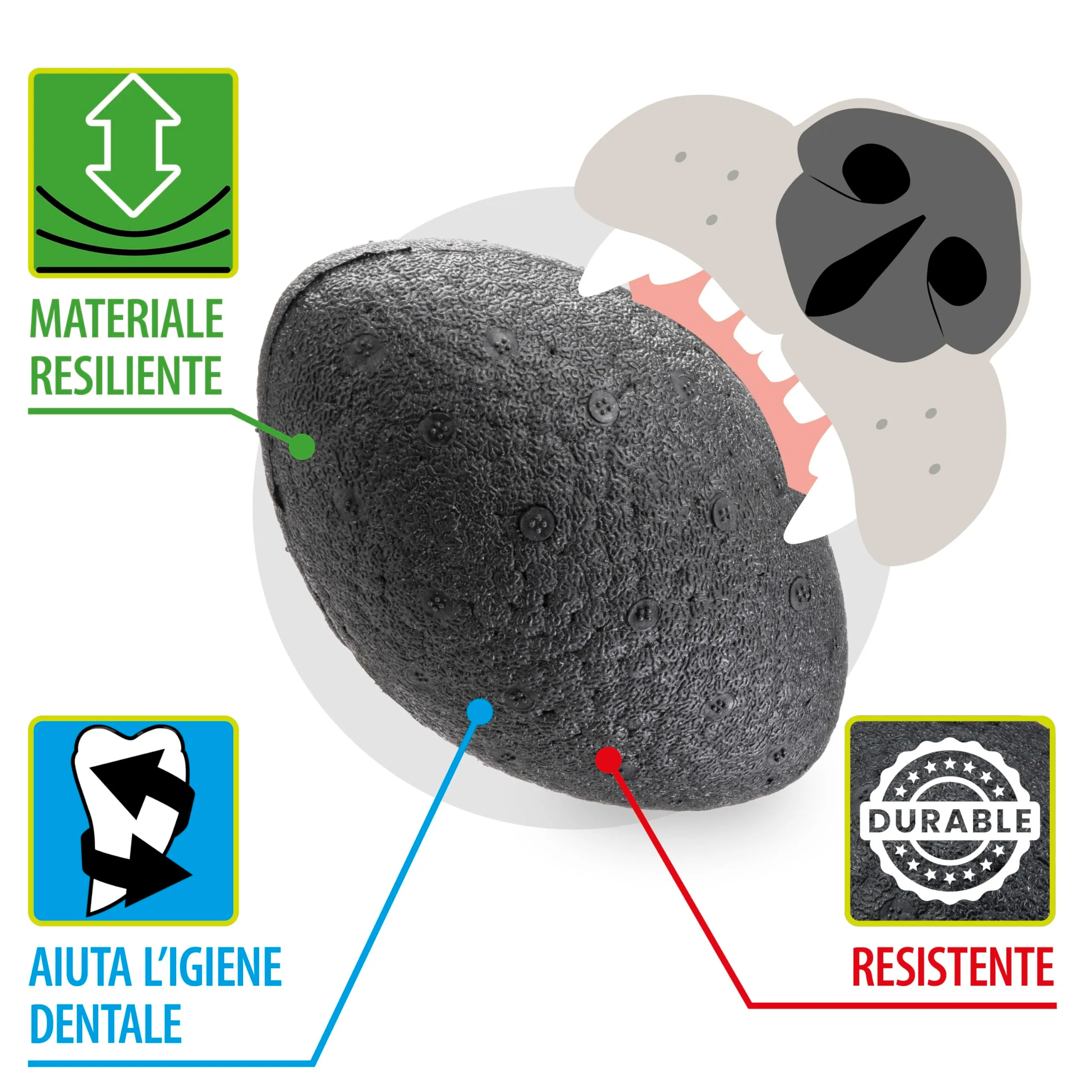 Ferplast Gioco per Cane CHEWA BOING RUGBY - Pallina in Materiale Durevole, Atossico, Resistente ai Morsi - per Igiene Dentale, Rimbalza e Galleggia - Misura Media, Nero - immagine 3