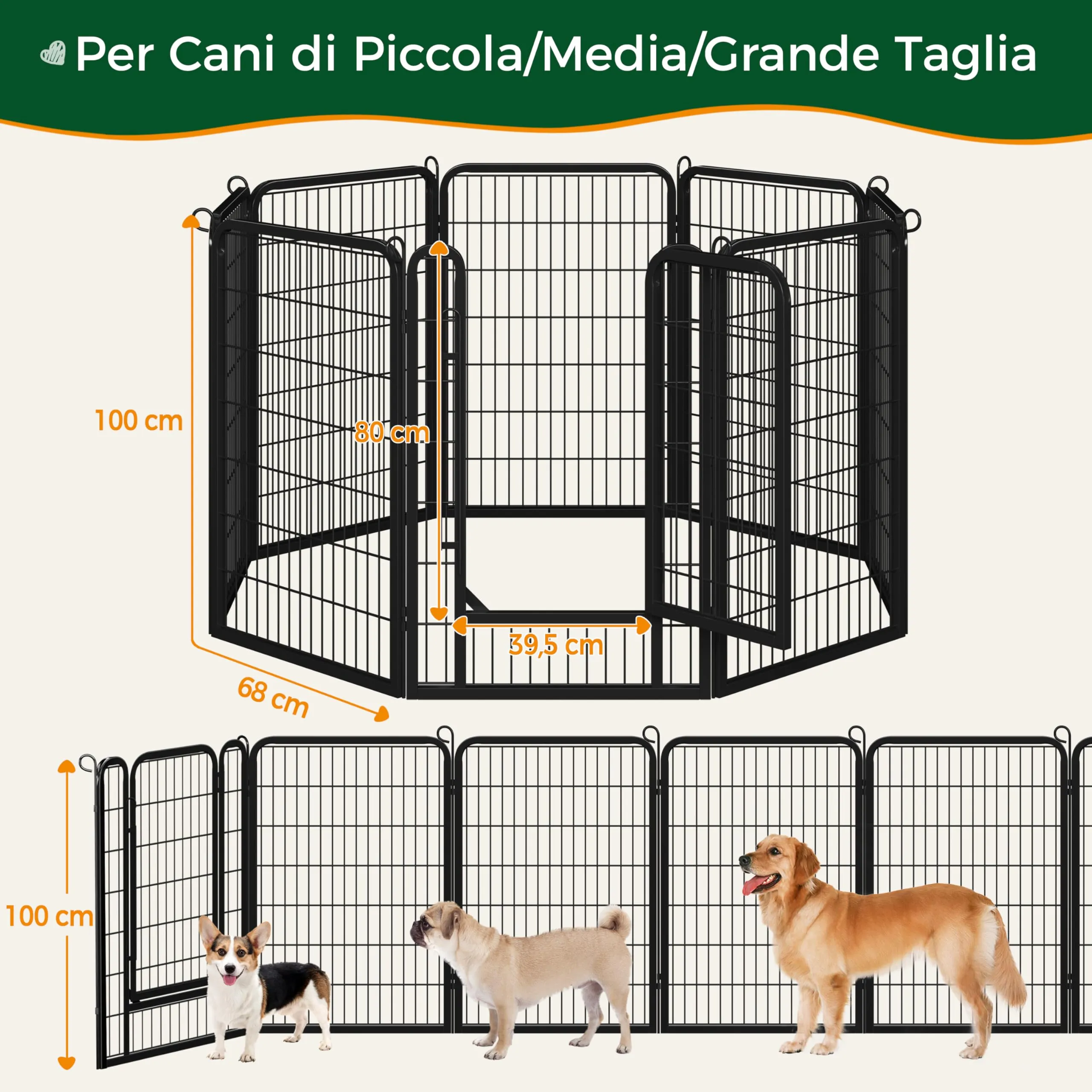 Yaheetech Recinto per Cani 8 Pannelli 65 x 80 cm in Metallo Nero - immagine 3