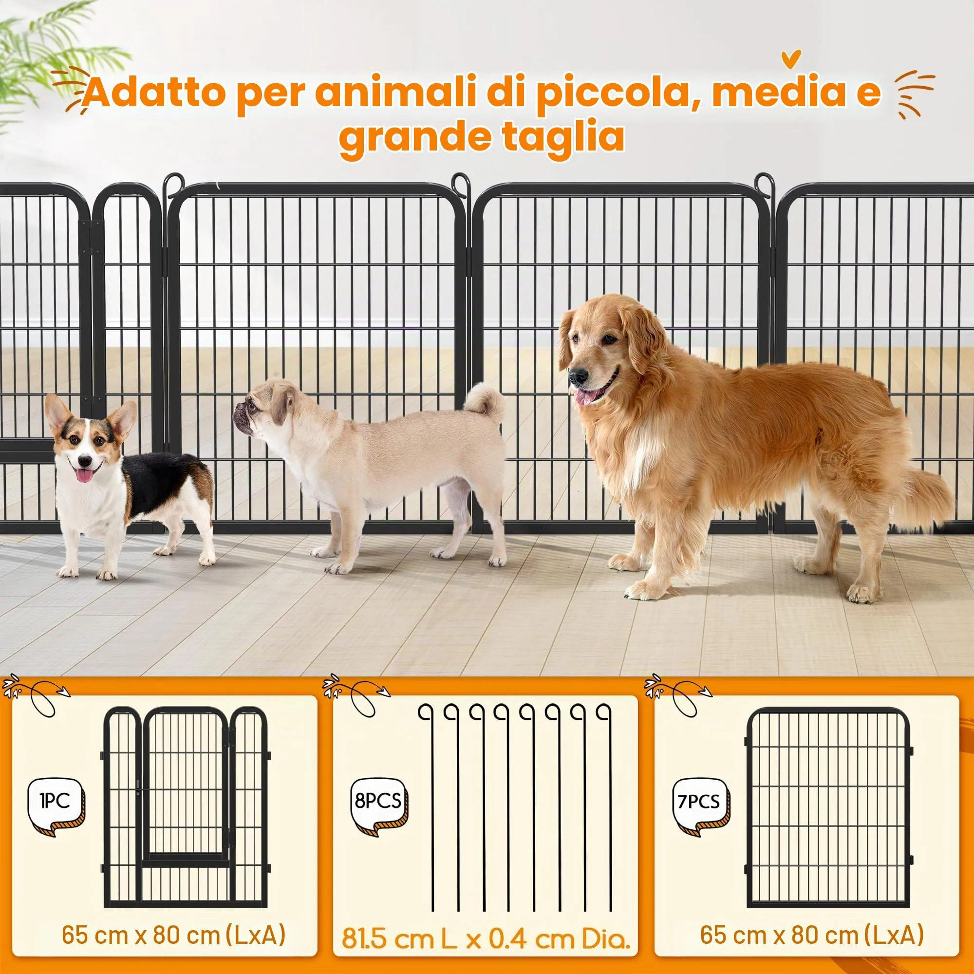 Yaheetech Recinto per Cani 16 Pannelli 65 x 80 cm in Metallo Nero - immagine 4