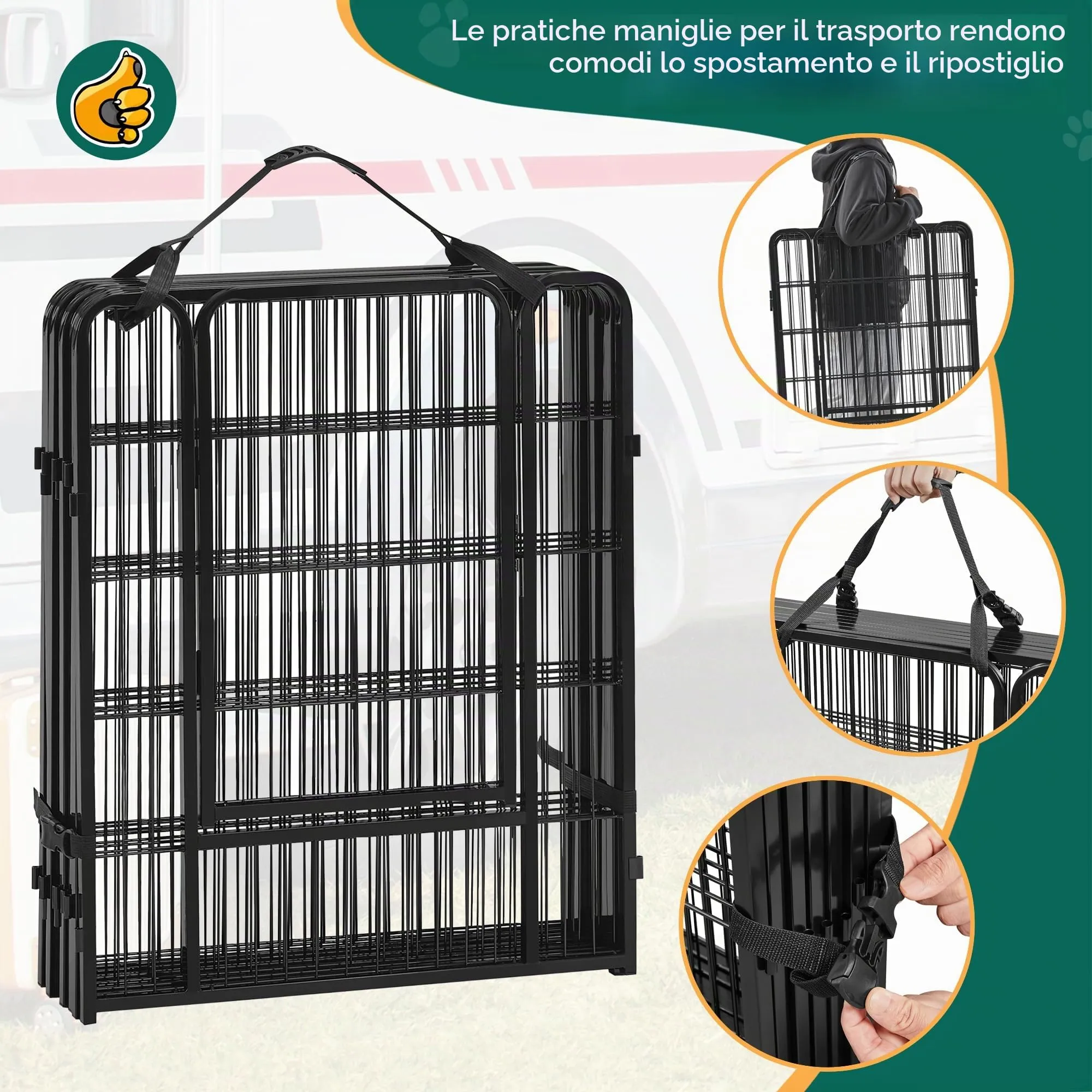 Yaheetech Recinto per Cani 16 Pannelli 65 x 80 cm in Metallo Nero - immagine 7