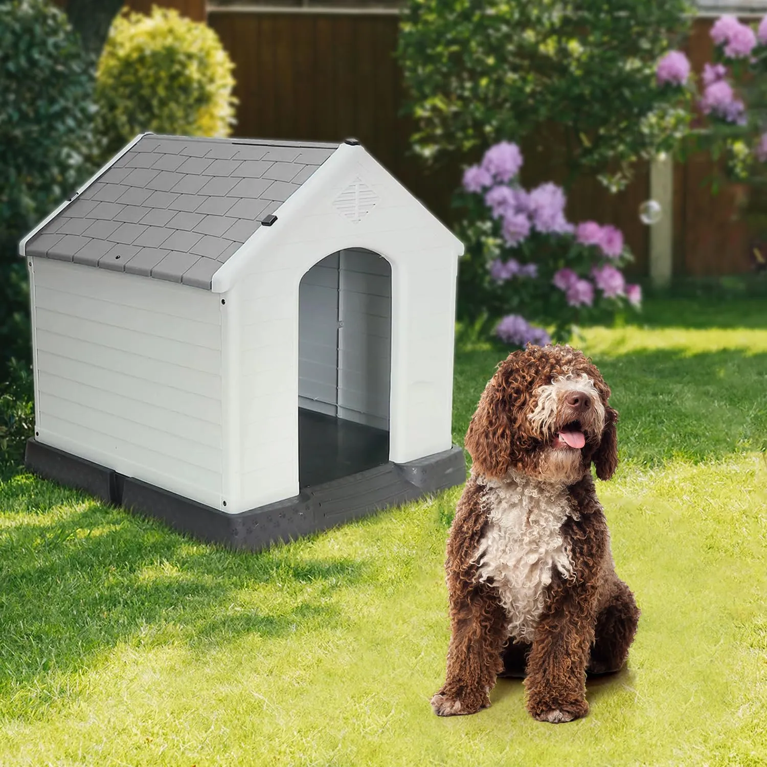 AQPET Cuccia Cani in Plastica L, Pavimento Rialzato, 105x96x98 cm, Grigio - immagine 7