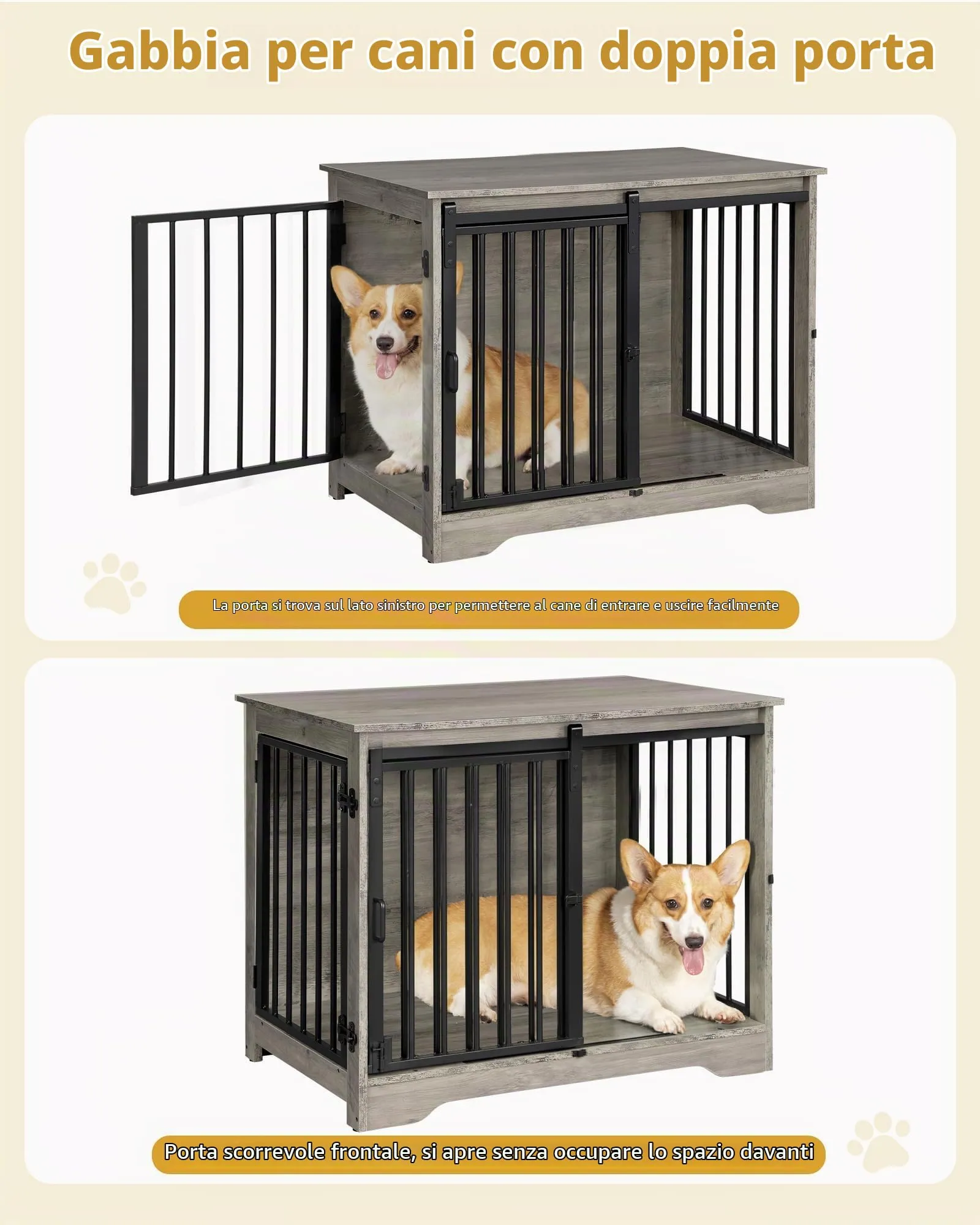 Hzuaneri 81cm Gabbia per Cani, Tavolo Supplemento, Nicchia Moderna per Cani, Gabbia per Cuccioli, Casetta per Animali, 2 porte, 55 x 81 x 67,5 cm, Avorio Chiaro DFC83605B - immagine 3