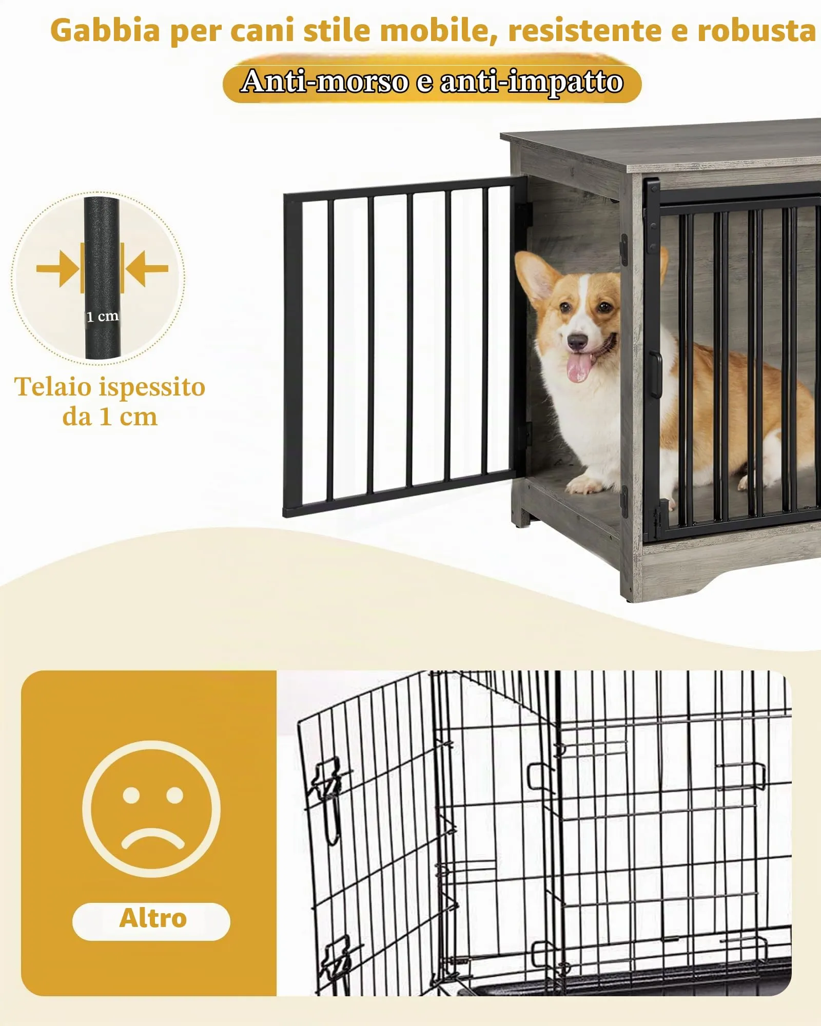 Hzuaneri 81cm Gabbia per Cani, Tavolo Supplemento, Nicchia Moderna per Cani, Gabbia per Cuccioli, Casetta per Animali, 2 porte, 55 x 81 x 67,5 cm, Avorio Chiaro DFC83605B - immagine 4