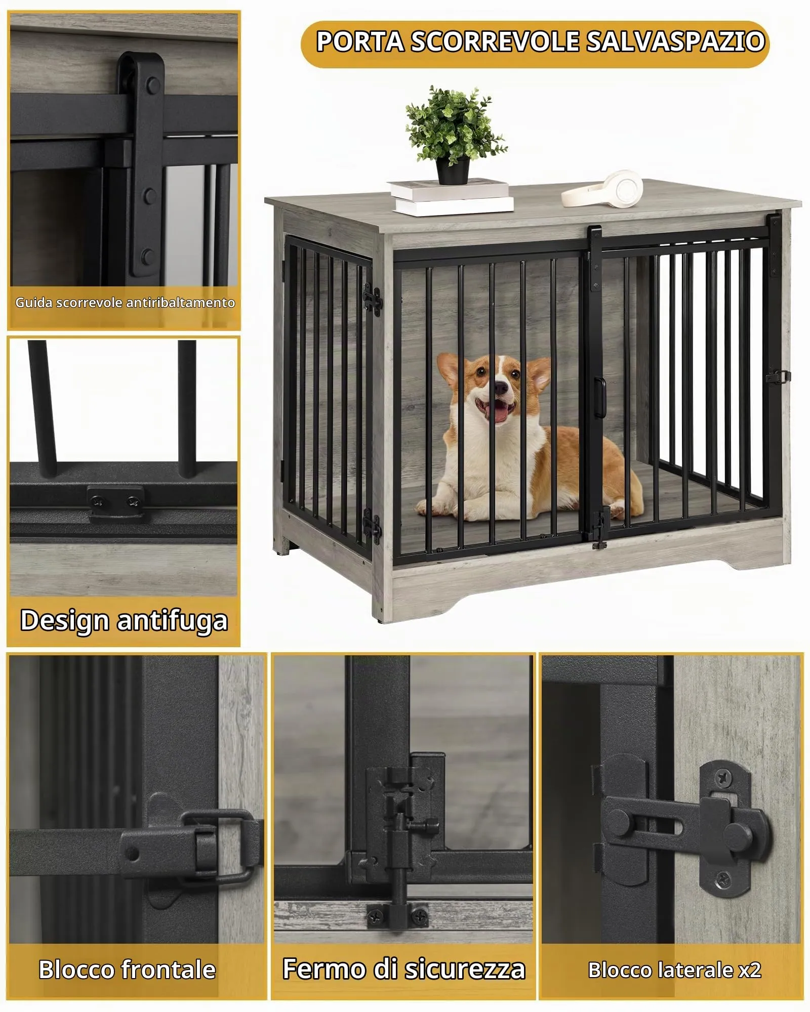Hzuaneri 81cm Gabbia per Cani, Tavolo Supplemento, Nicchia Moderna per Cani, Gabbia per Cuccioli, Casetta per Animali, 2 porte, 55 x 81 x 67,5 cm, Avorio Chiaro DFC83605B - immagine 5