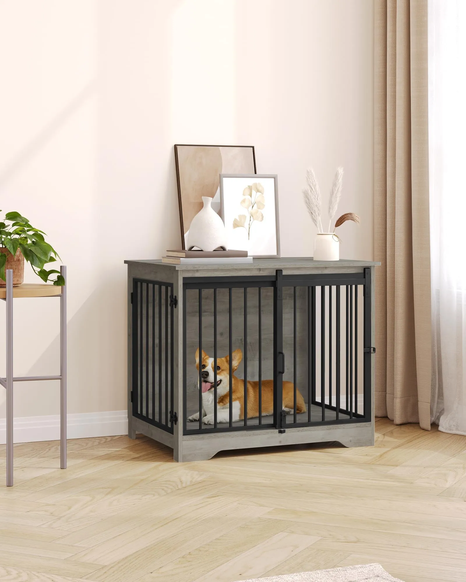 Hzuaneri 81cm Gabbia per Cani, Tavolo Supplemento, Nicchia Moderna per Cani, Gabbia per Cuccioli, Casetta per Animali, 2 porte, 55 x 81 x 67,5 cm, Avorio Chiaro DFC83605B - immagine 7