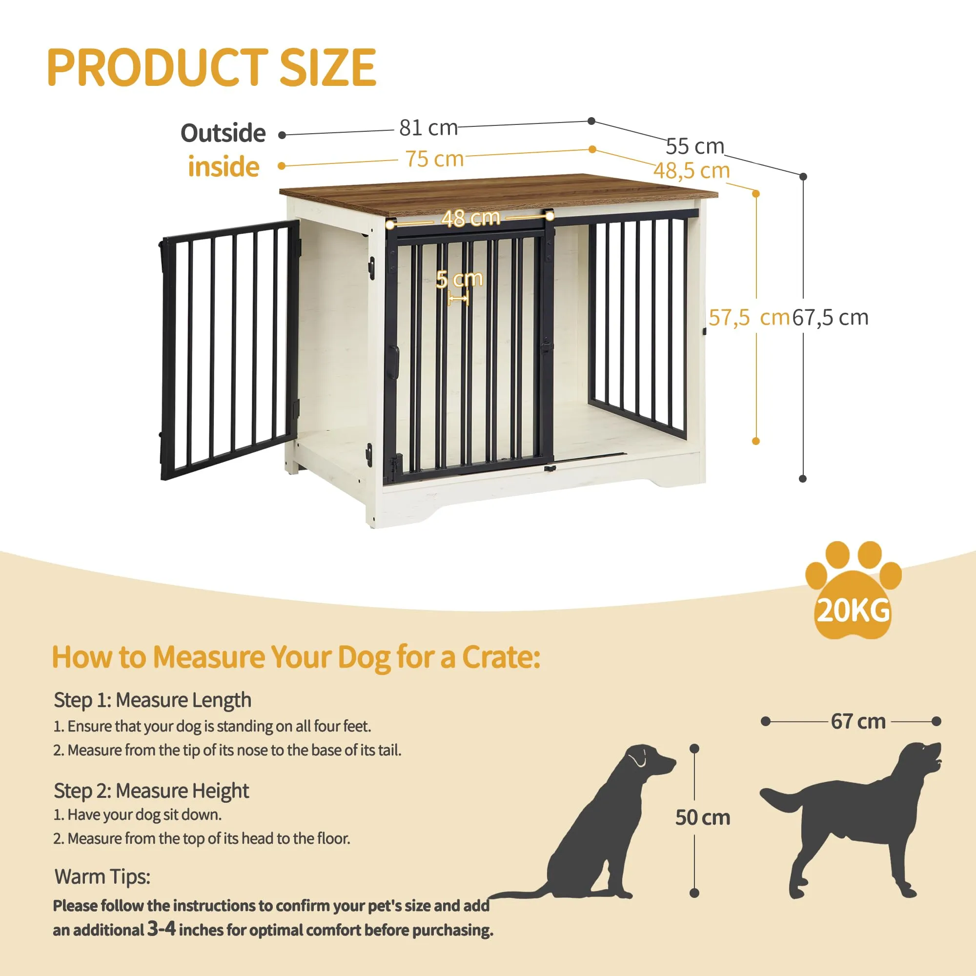 Hzuaneri 81cm Gabbia per Cani, Bianco e Marrone Tavolo Supplemento - immagine 2