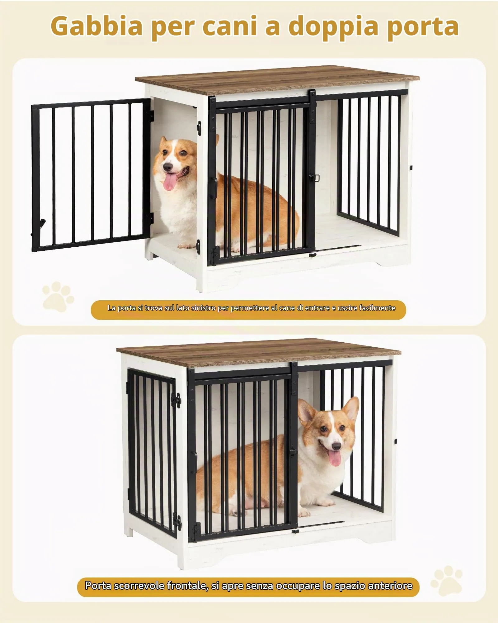 Hzuaneri 81cm Gabbia per Cani, Bianco e Marrone Tavolo Supplemento - immagine 3