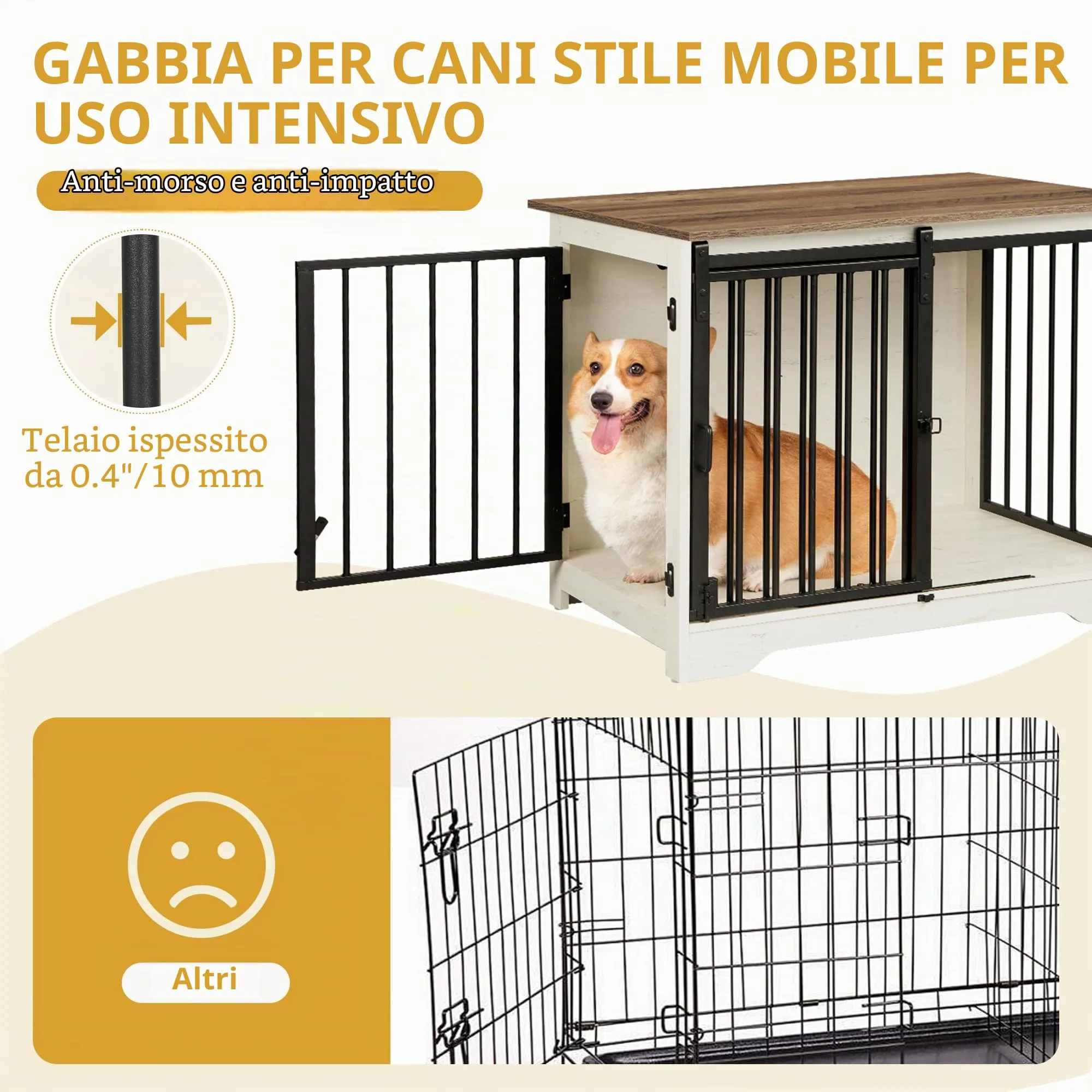 Hzuaneri 81cm Gabbia per Cani, Bianco e Marrone Tavolo Supplemento - immagine 4
