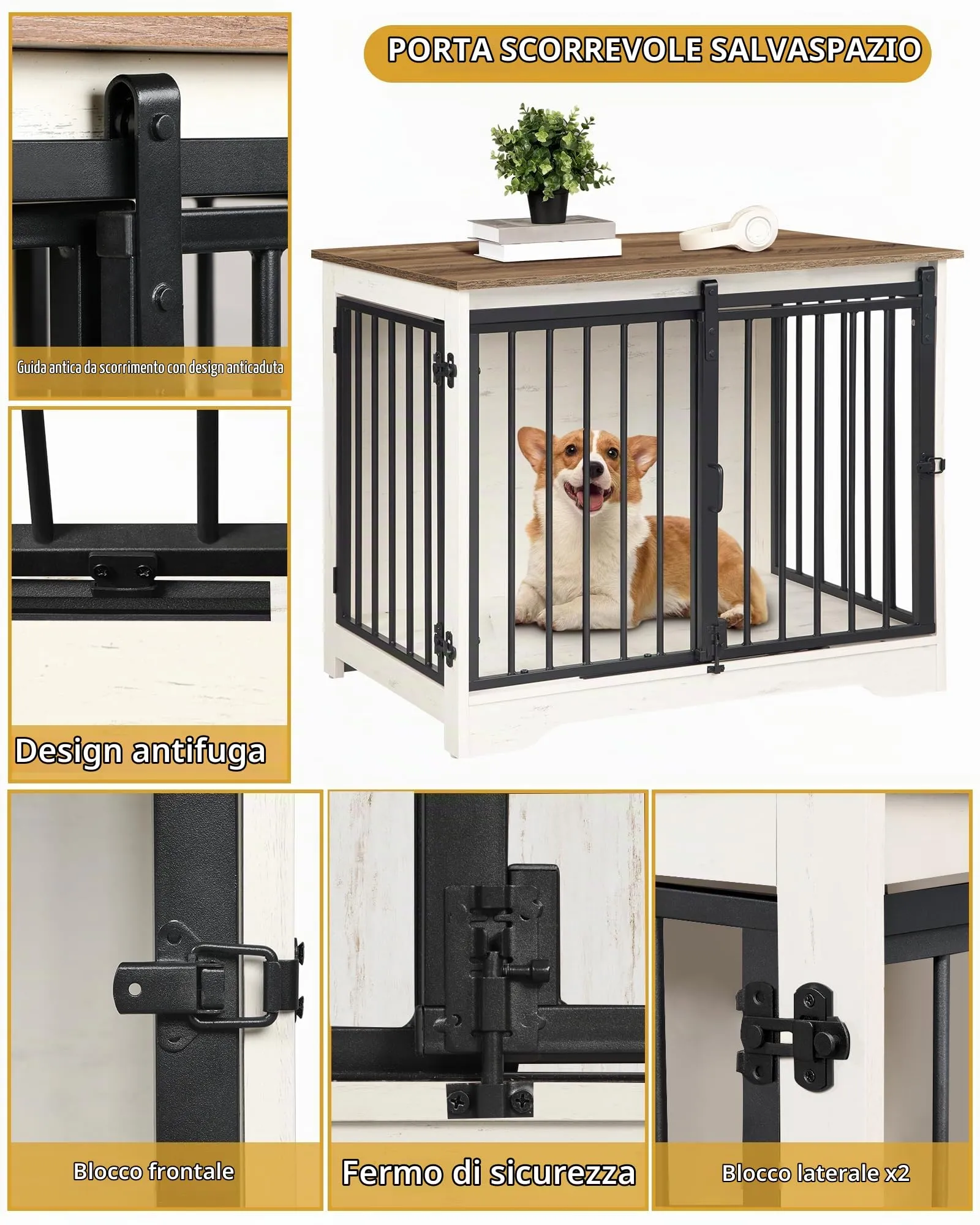 Hzuaneri 81cm Gabbia per Cani, Bianco e Marrone Tavolo Supplemento - immagine 6