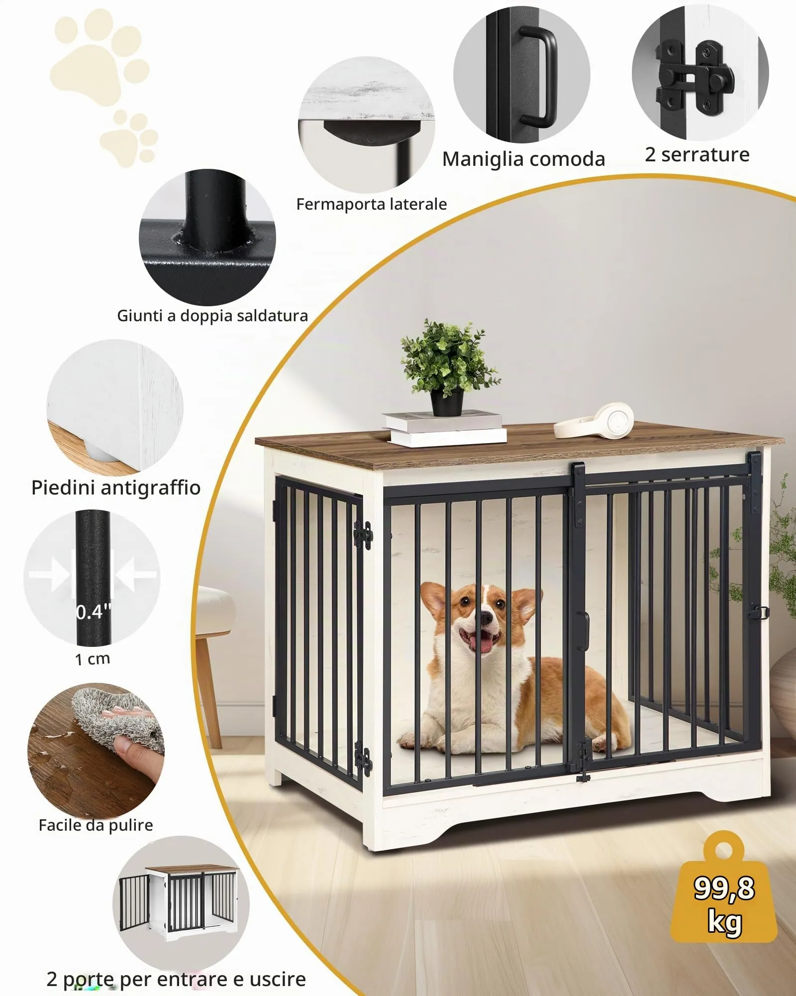 Hzuaneri 81cm Gabbia per Cani, Bianco e Marrone Tavolo Supplemento - immagine 7