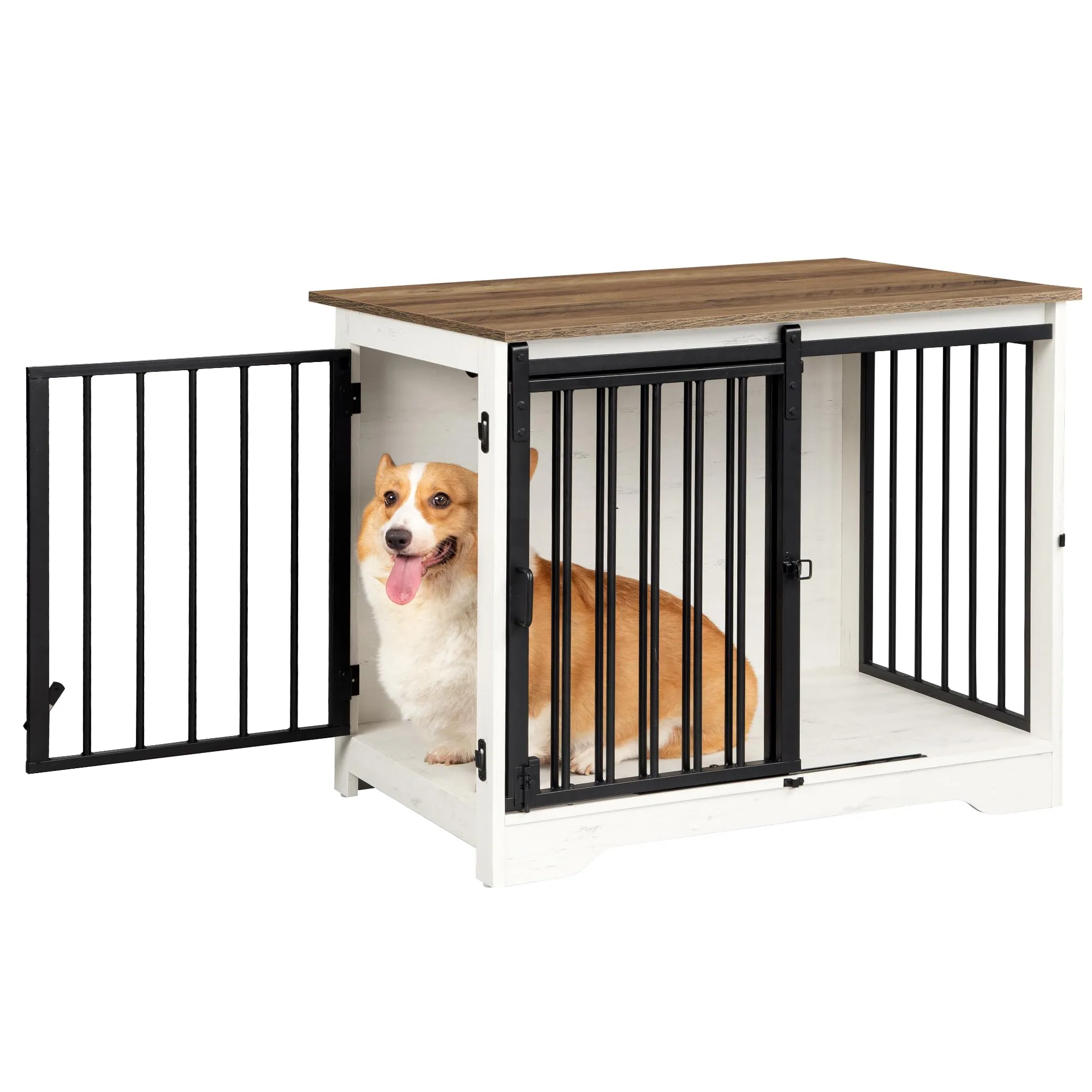 Hzuaneri 81cm Gabbia per Cani, Bianco e Marrone Tavolo Supplemento - immagine 9