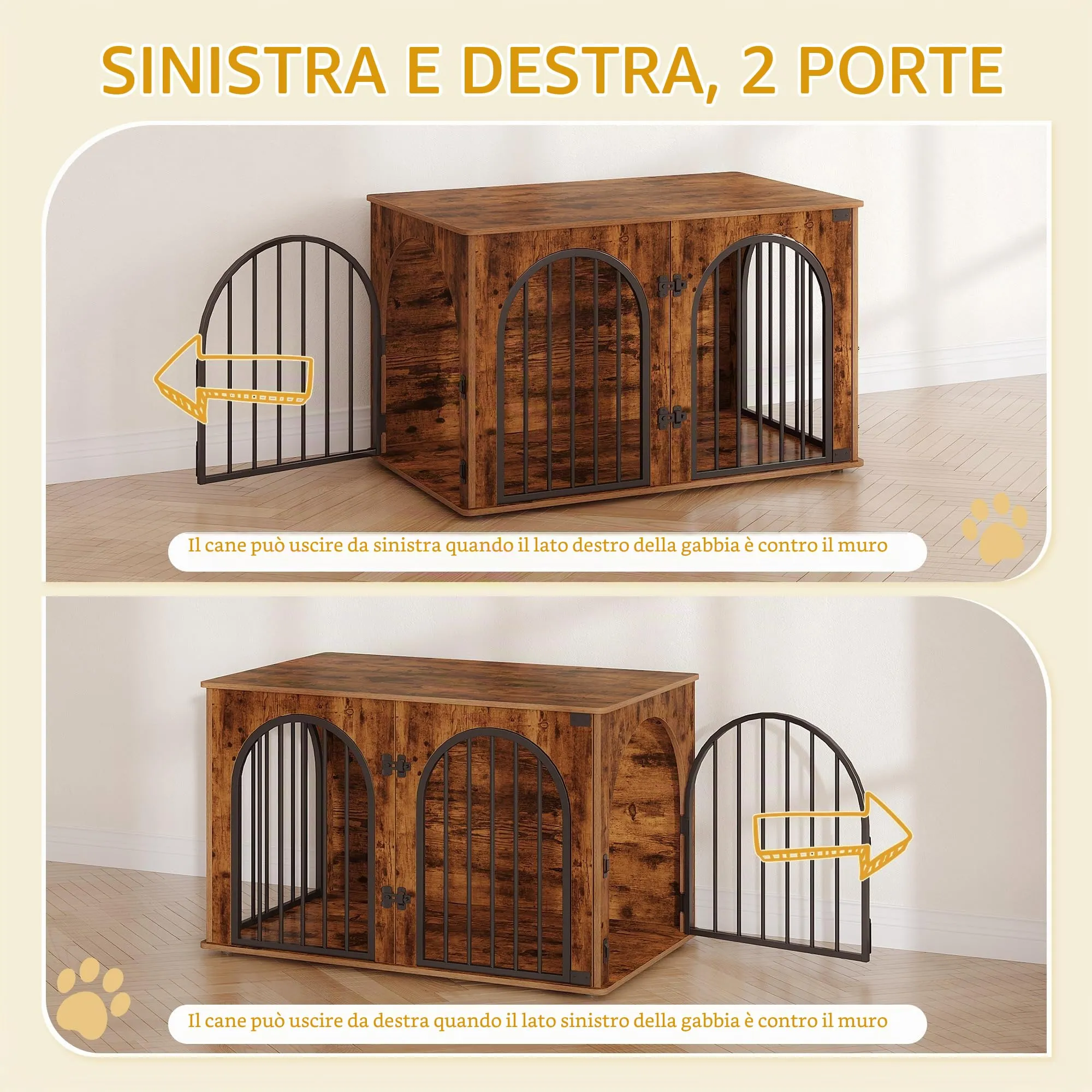 Hzuaneri 100cm Gabbia per Cani, Tavolo Supplemento, Cuccia Moderna per Cani Interno, Kennel cane Medio, Casetta per Animali, 3 porte, Porta ad arco, 60 x 100 x 63 cm, Marrone Rustico DFC84101B - immagine 4