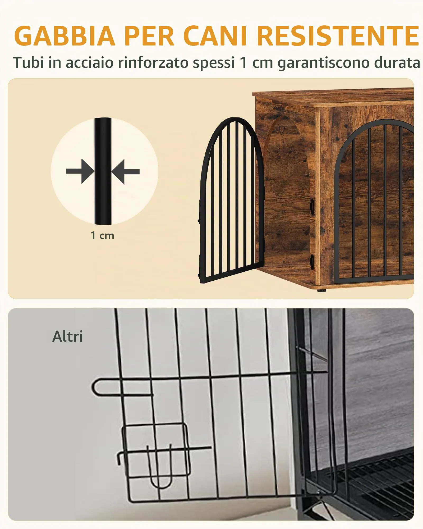 Hzuaneri 100cm Gabbia per Cani, Tavolo Supplemento, Cuccia Moderna per Cani Interno, Kennel cane Medio, Casetta per Animali, 3 porte, Porta ad arco, 60 x 100 x 63 cm, Marrone Rustico DFC84101B - immagine 5