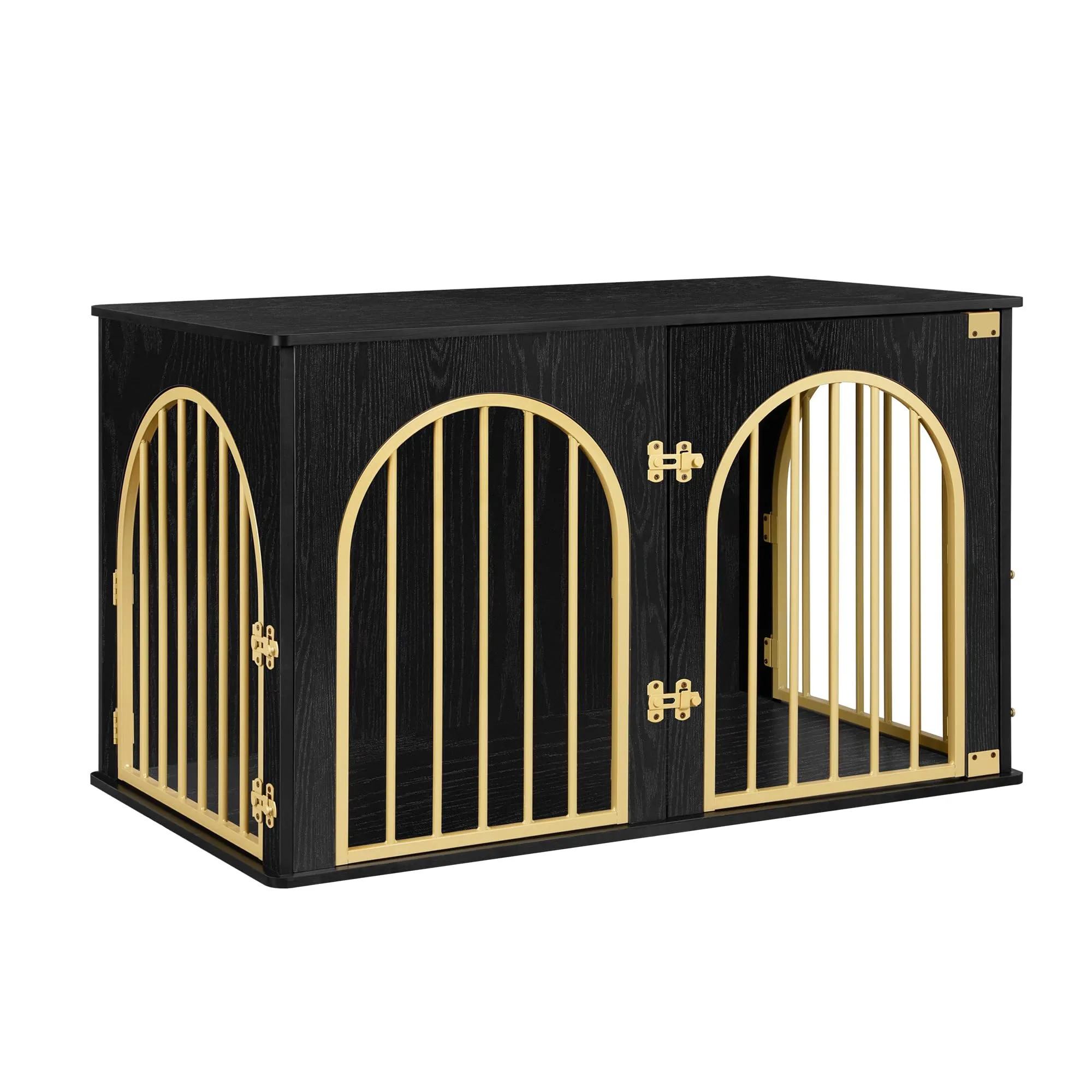 Hzuaneri 100cm Gabbia per Cani, Tavolo Supplemento, Cuccia Moderna per Cani Interno, Kennel cane Medio, Casetta per Animali, 3 porte, Porta ad arco, 60 x 100 x 63 cm, Oro Nero DFC84104A - immagine 9