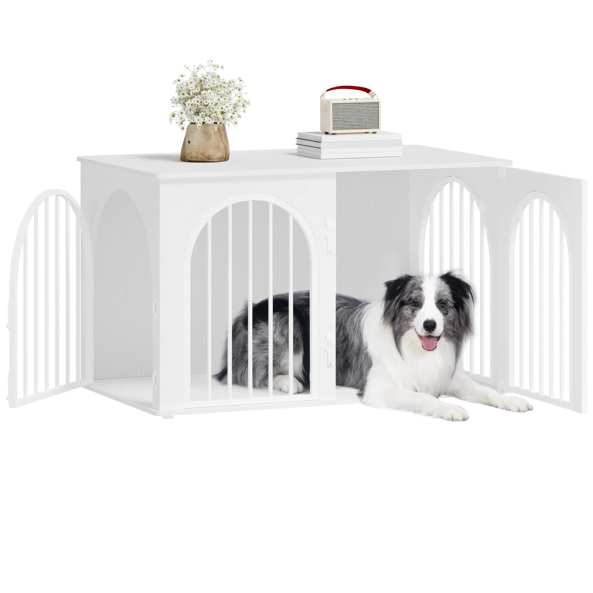 Hzuaneri 100cm Gabbia per Cani, Bianco Tavolo Supplemento - immagine 1
