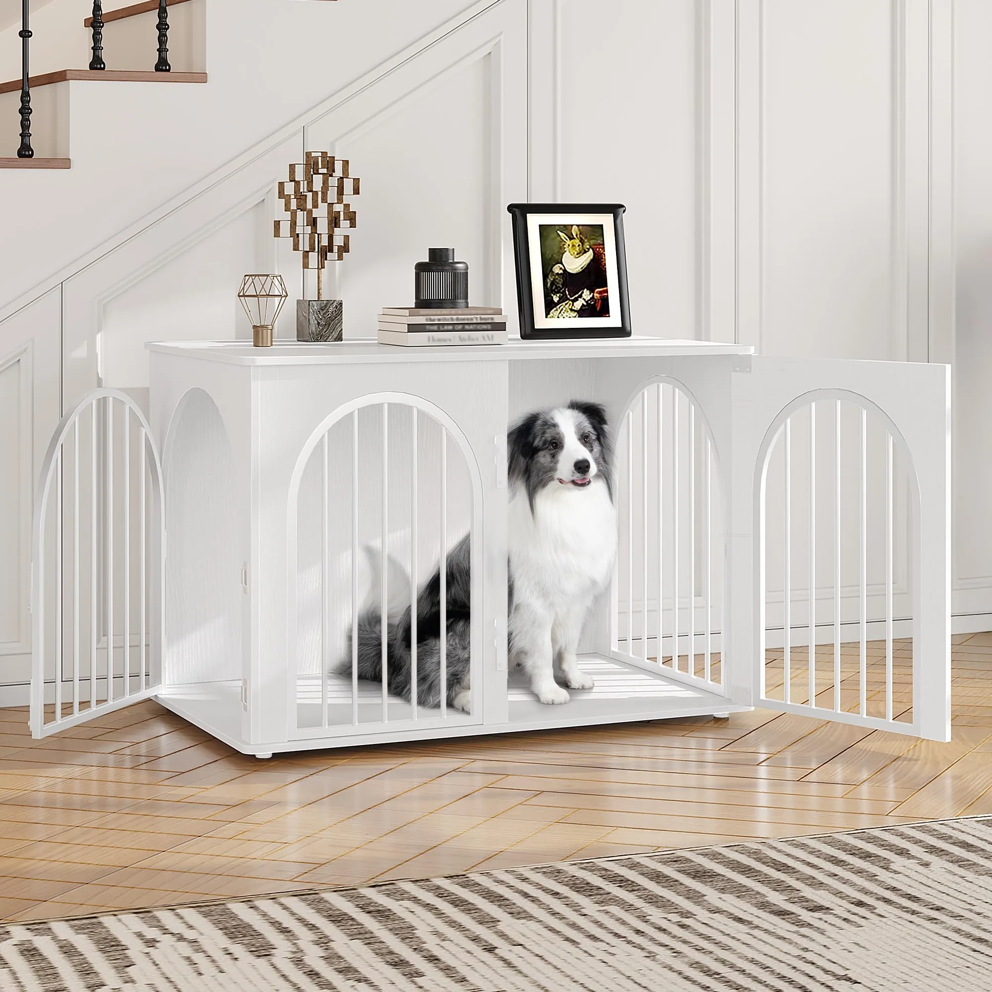 Hzuaneri 100cm Gabbia per Cani, Bianco Tavolo Supplemento - immagine 2