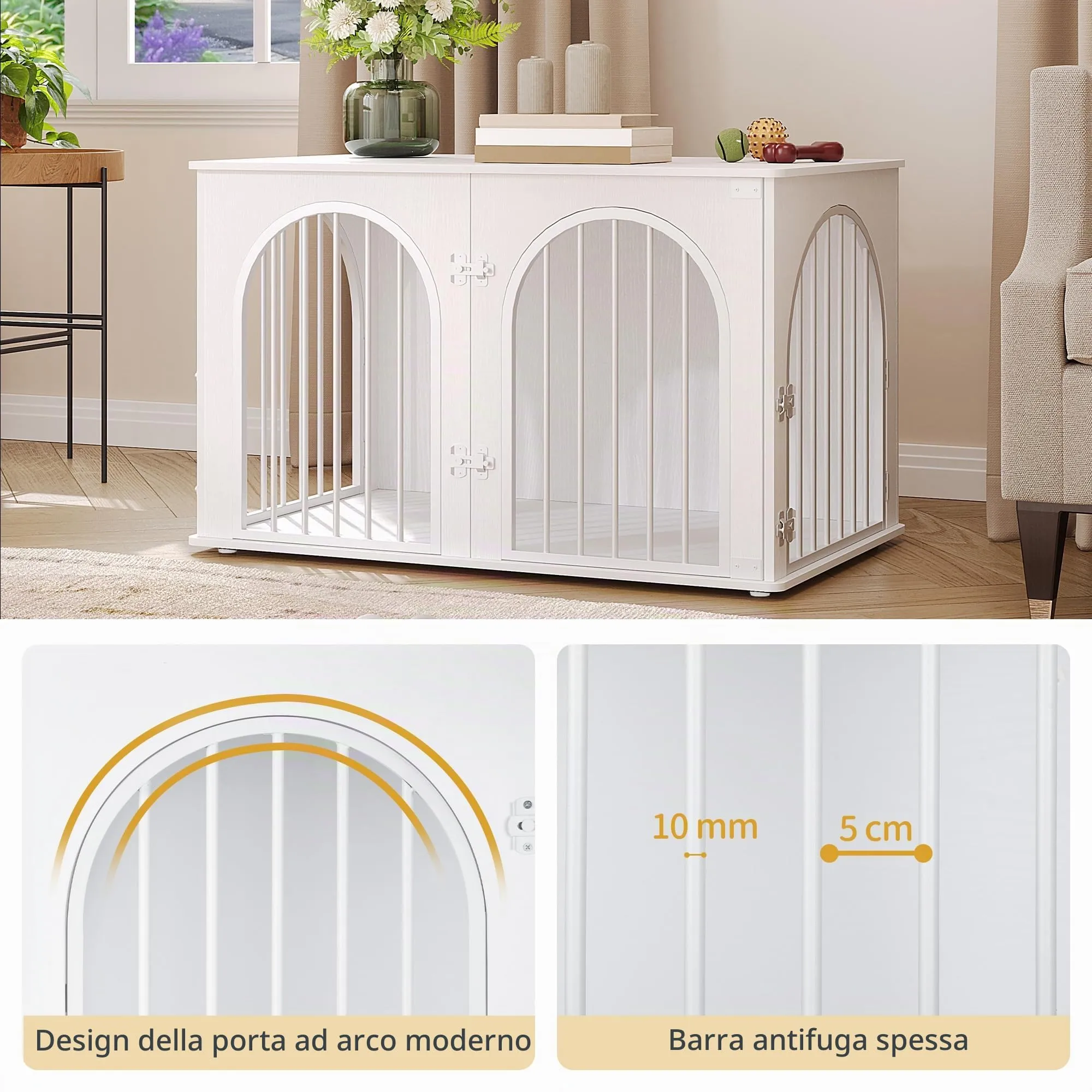 Hzuaneri 100cm Gabbia per Cani, Bianco Tavolo Supplemento - immagine 3