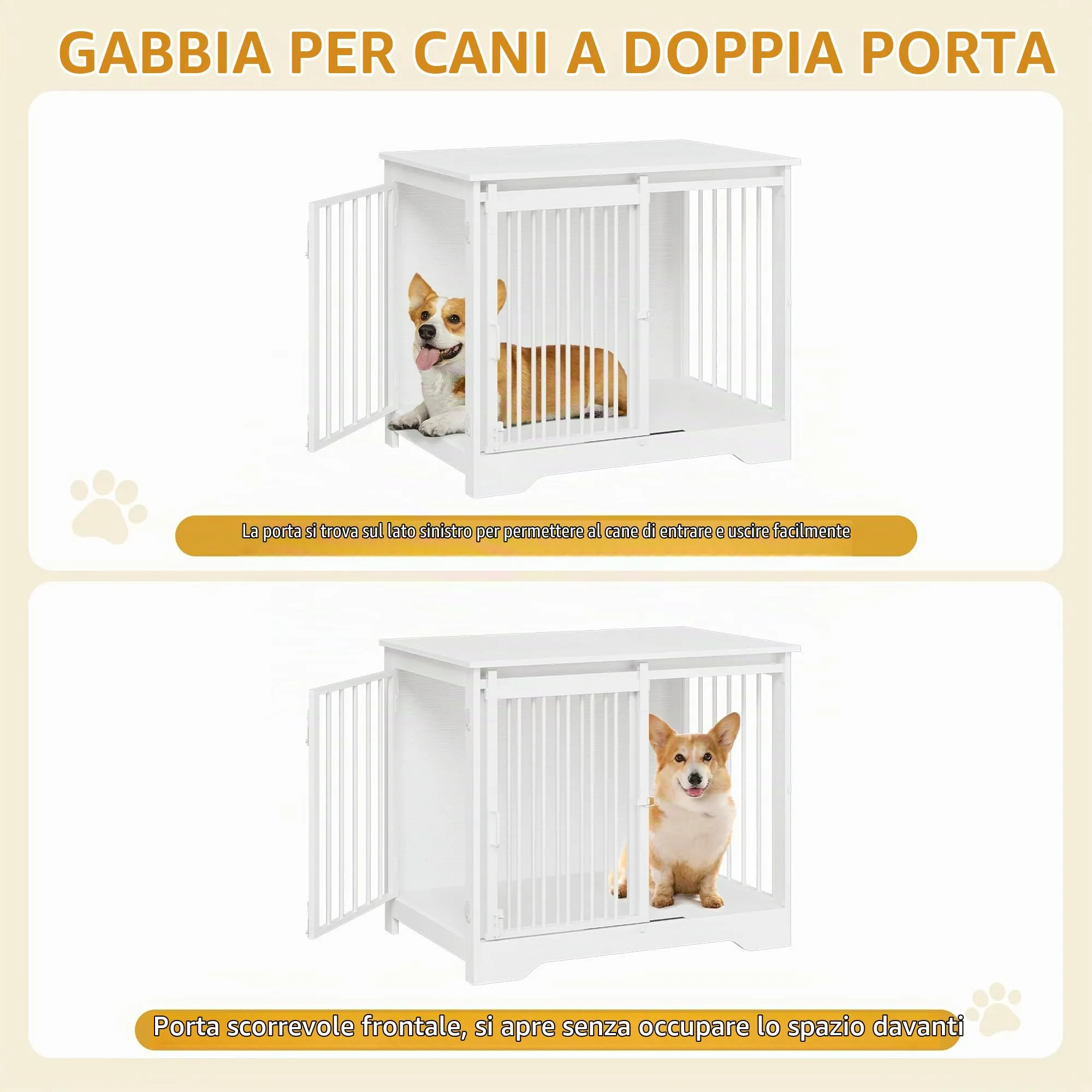 Hzuaneri 81cm Gabbia per Cani, Tavolo Supplemento, Nicchia Moderna per Cani, Gabbia per Cuccioli, Casetta per Animali, 2 porte, 55 x 81 x 67,5 cm, Bianco DFC83613W - immagine 3